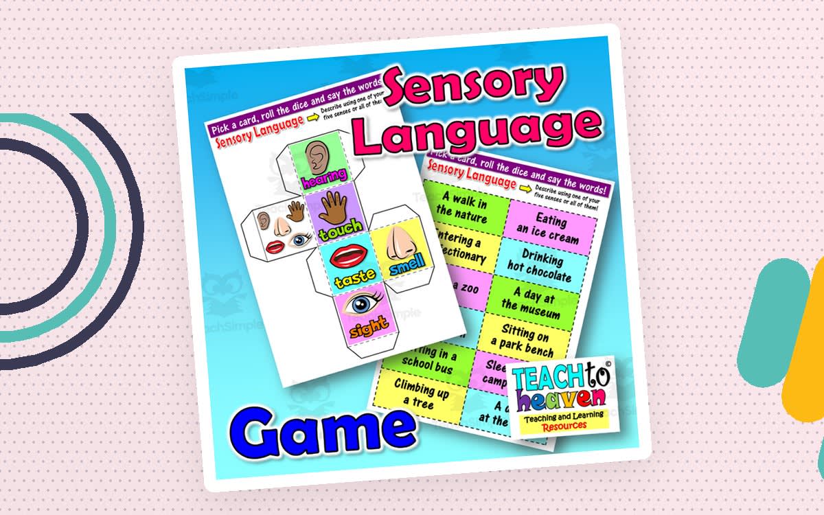 An educational teaching resource from Teach To Heaven, Reoulita.com entitled Sensory Language: Roll and tell! (A rolling die game with task cards) downloadable at Teach Simple.
