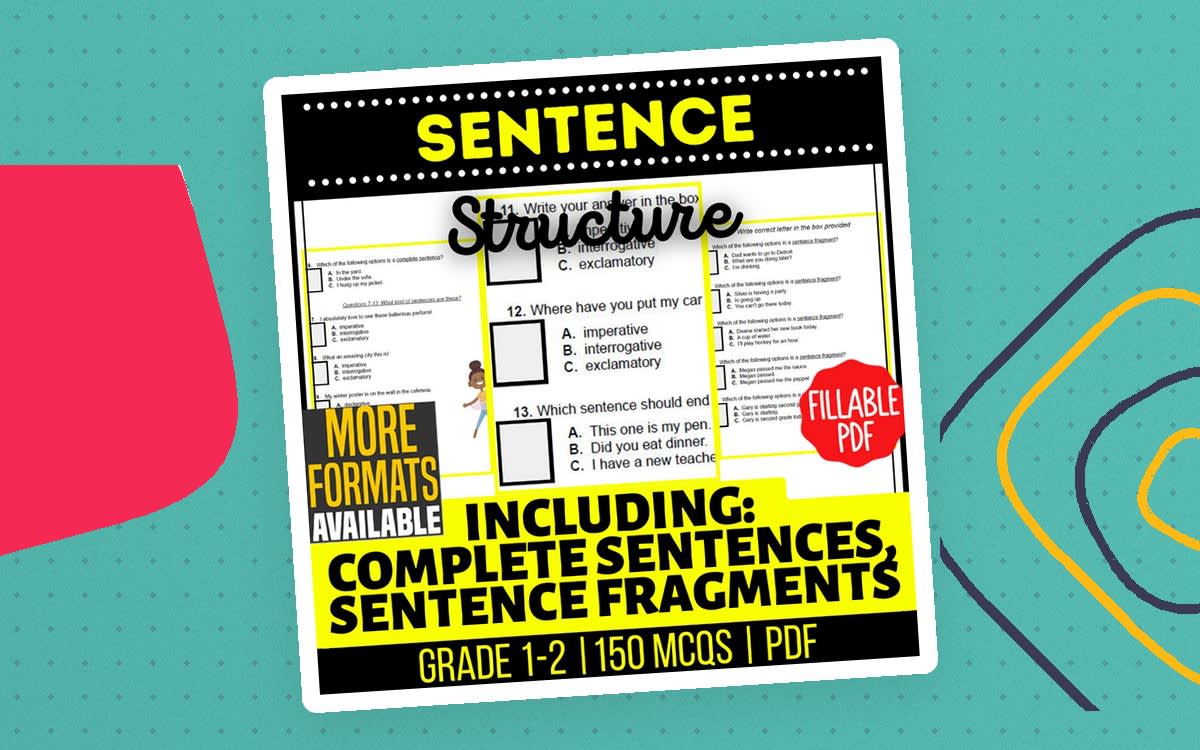 An educational teaching resource from Cored Education entitled Sentence Structure Practice Questions Grades 1-2 Grammar Fillable PDF downloadable at Teach Simple.