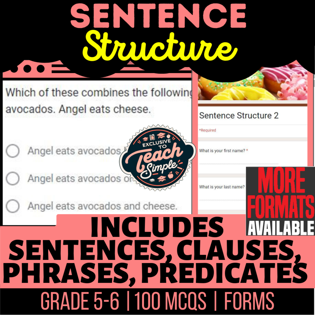 An educational teaching resource from Cored Education entitled Sentence Structure Practice Questions - Grammar Grade 5-6 (Forms) downloadable at Teach Simple.