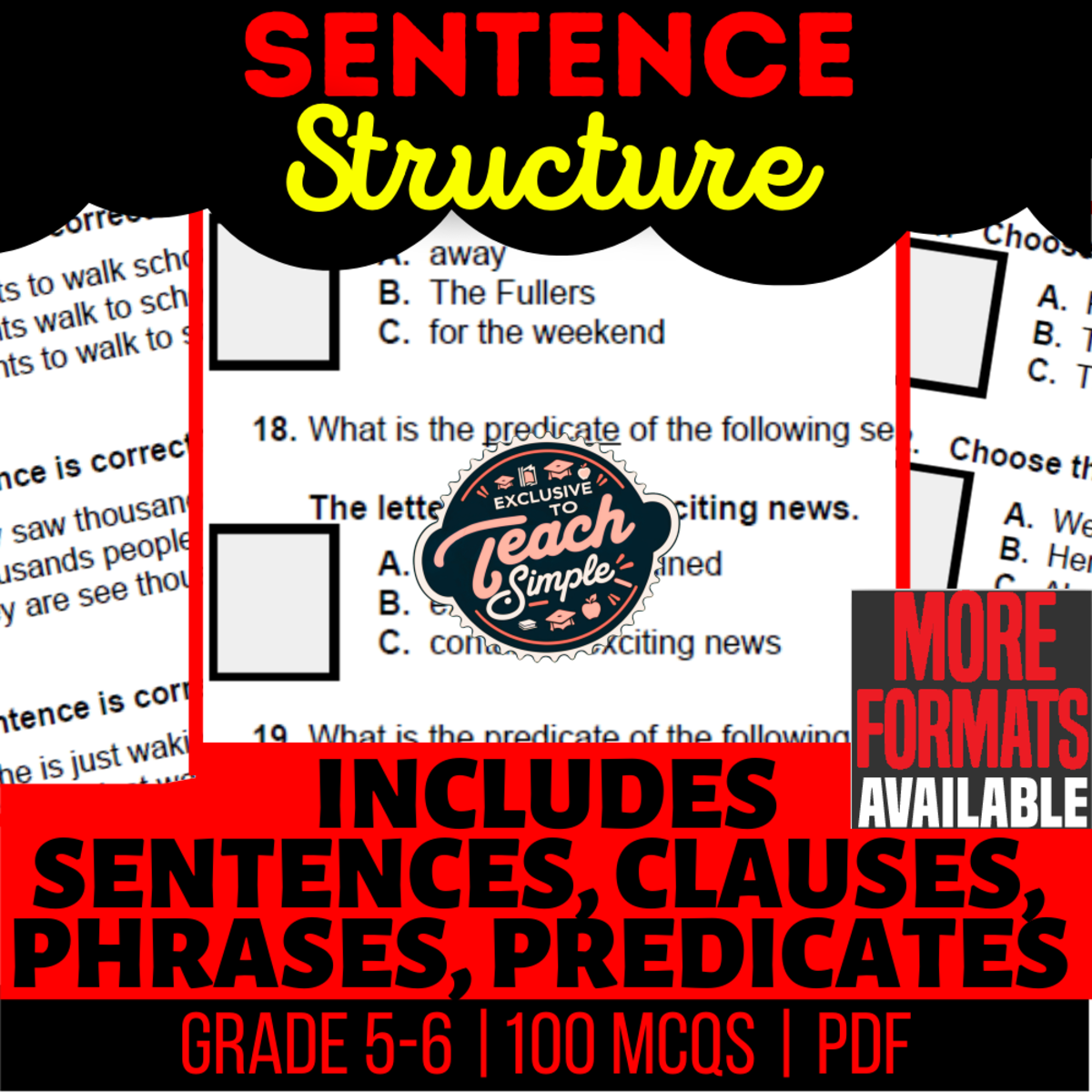 An educational teaching resource from Cored Education entitled Sentence Structure Practice Questions - Grammar Grade 5-6 (PDF) downloadable at Teach Simple.