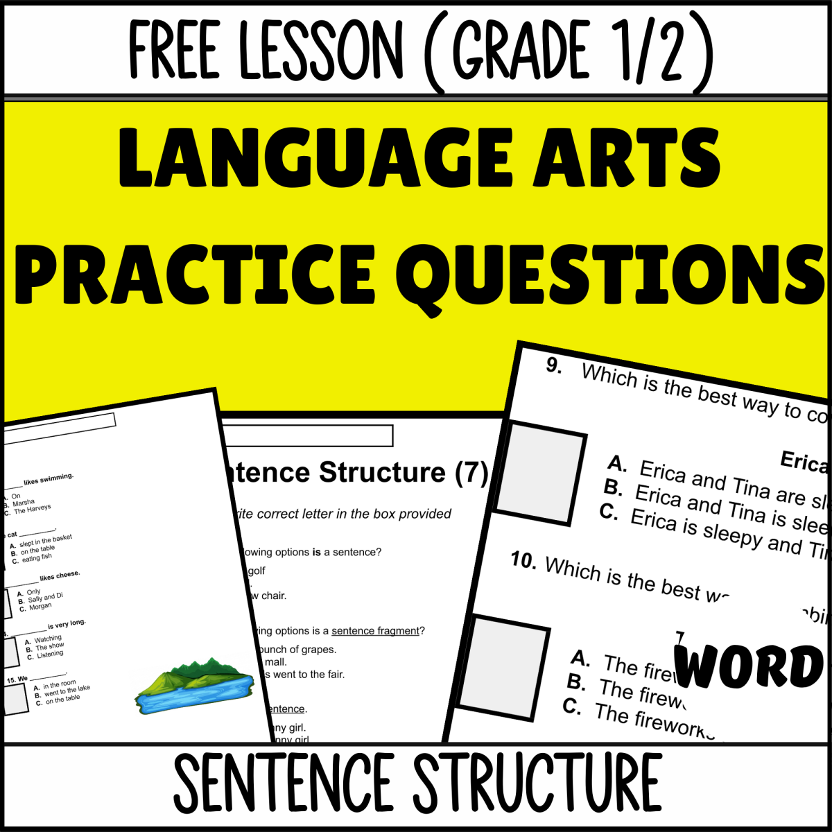 An educational teaching resource from Cored Education entitled Sentence Structure Sample - Grades 1-2 Grammar (Word) downloadable at Teach Simple.