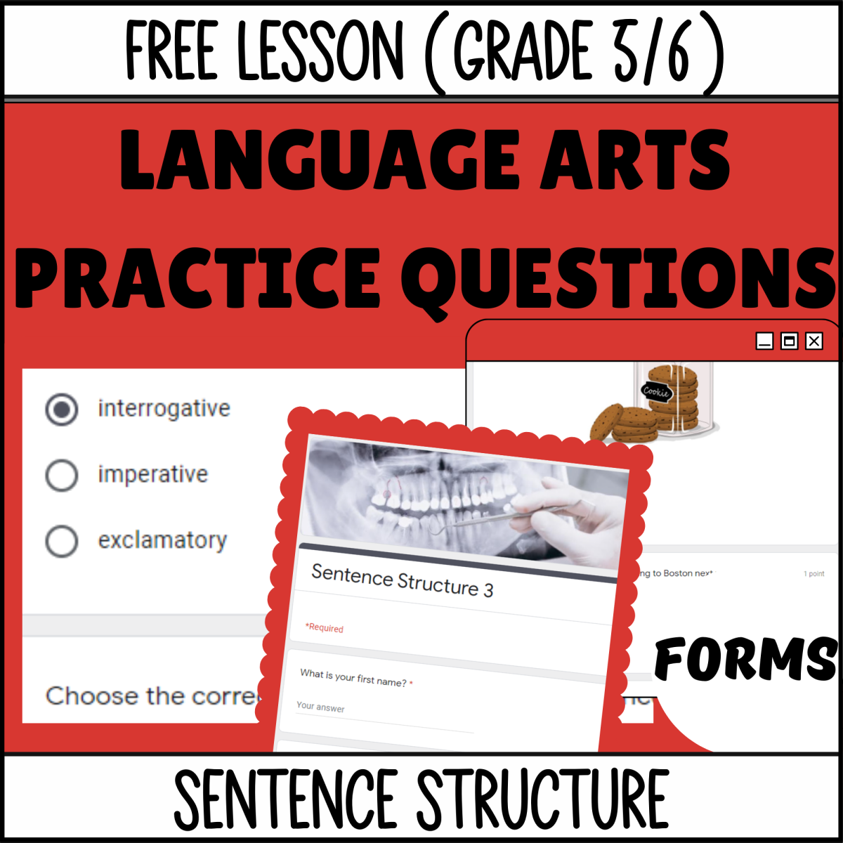An educational teaching resource from Cored Education entitled Sentence Structure Sample Lesson - Grammar Grade 5-6 (Forms) downloadable at Teach Simple.
