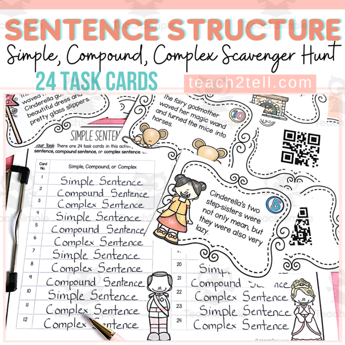 An educational teaching resource from Teach2Tell entitled Sentence Structure Simple Sentences Compound Sentences Complex Sentences downloadable at Teach Simple.