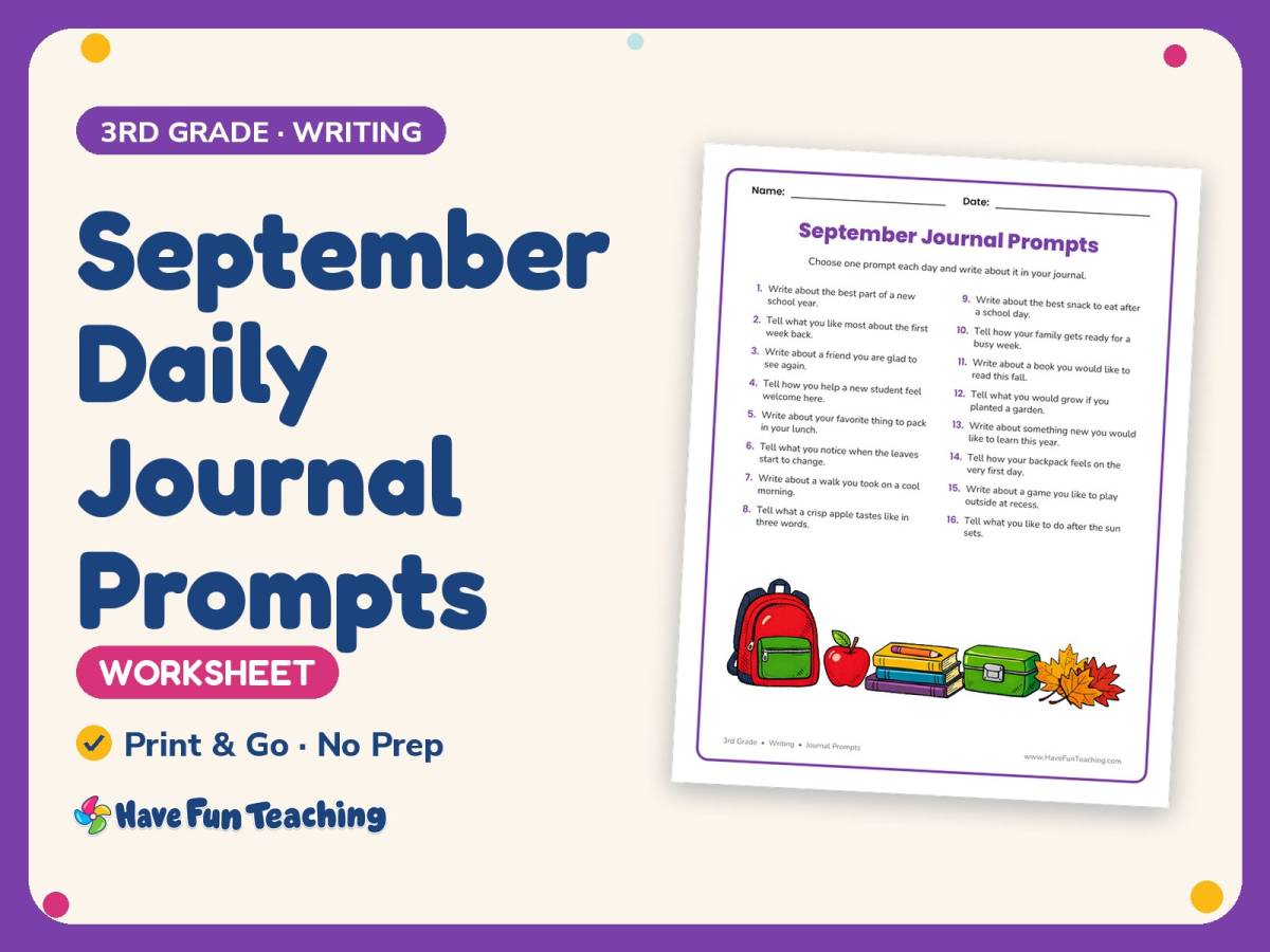 September Daily Journal Prompts Worksheet – 3rd Grade Journals preview