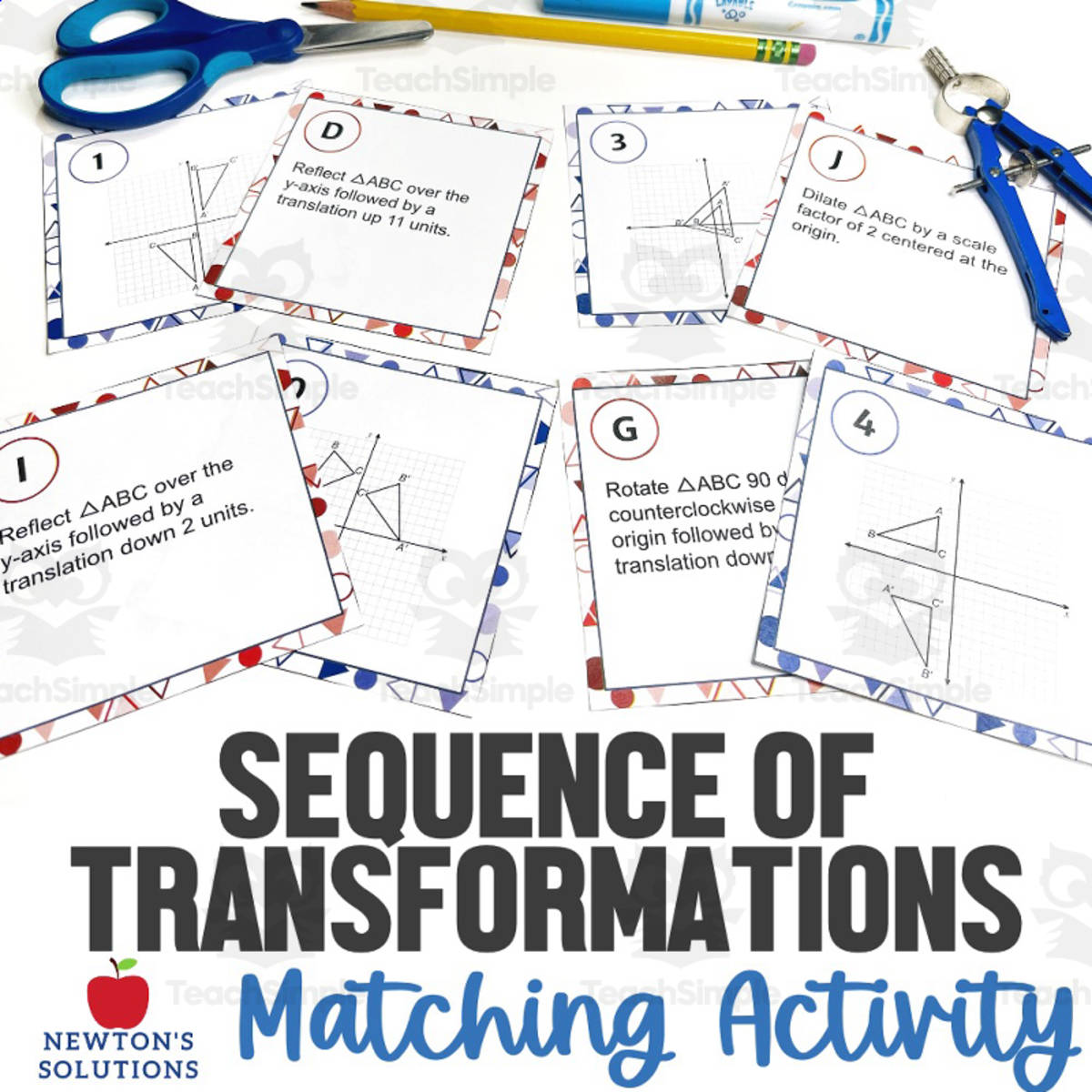 An educational teaching resource from Newtons Solutions entitled Sequence of Transformations Matching Activity downloadable at Teach Simple.