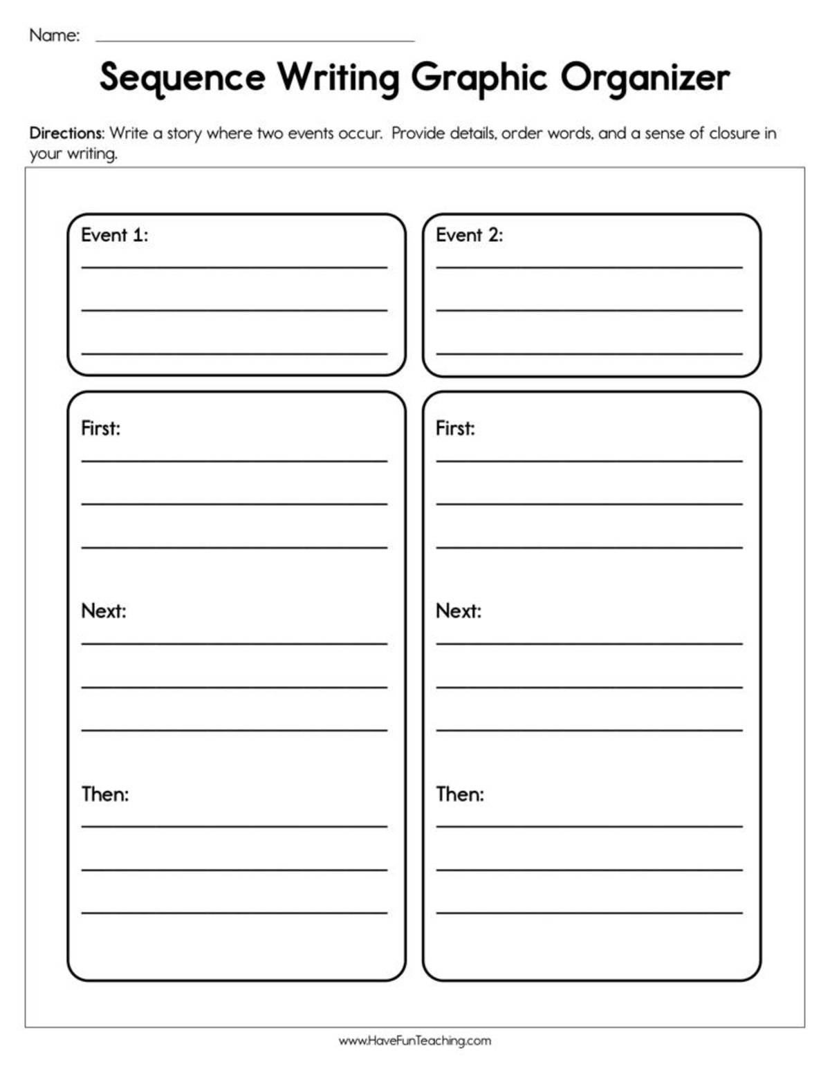 An educational teaching resource from Have Fun Teaching entitled Sequence Writing Graphic Organizer Worksheet downloadable at Teach Simple.