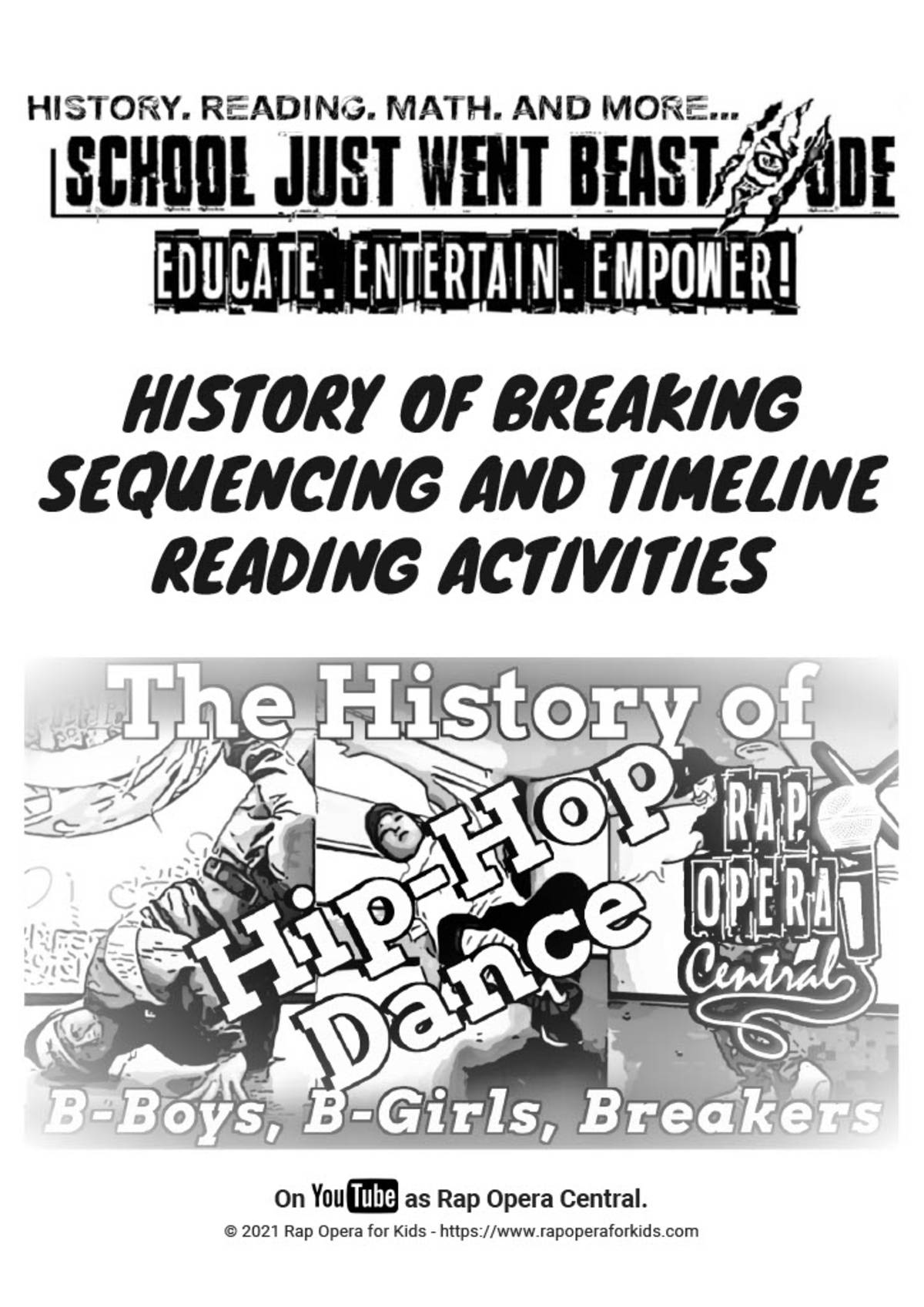 An educational teaching resource from Rap Opera for Kids! entitled Sequencing Activities: The History of Hip Hop Dance | Nonfiction Passage with Questions downloadable at Teach Simple.