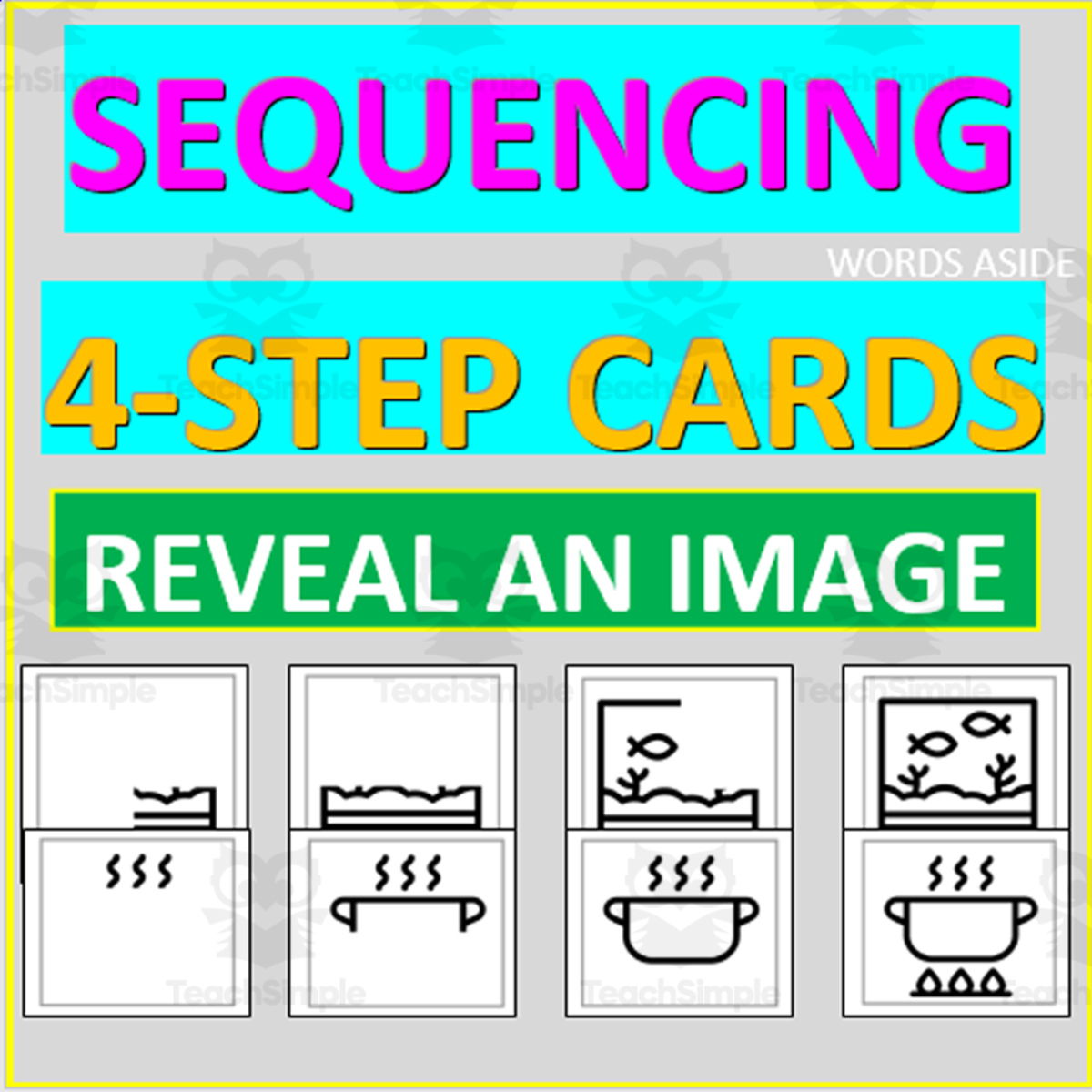 An educational teaching resource from WORDS ASIDE entitled SEQUENCING CARDS | VISUAL REASONING SKILLS | REVEAL AN IMAGE downloadable at Teach Simple.
