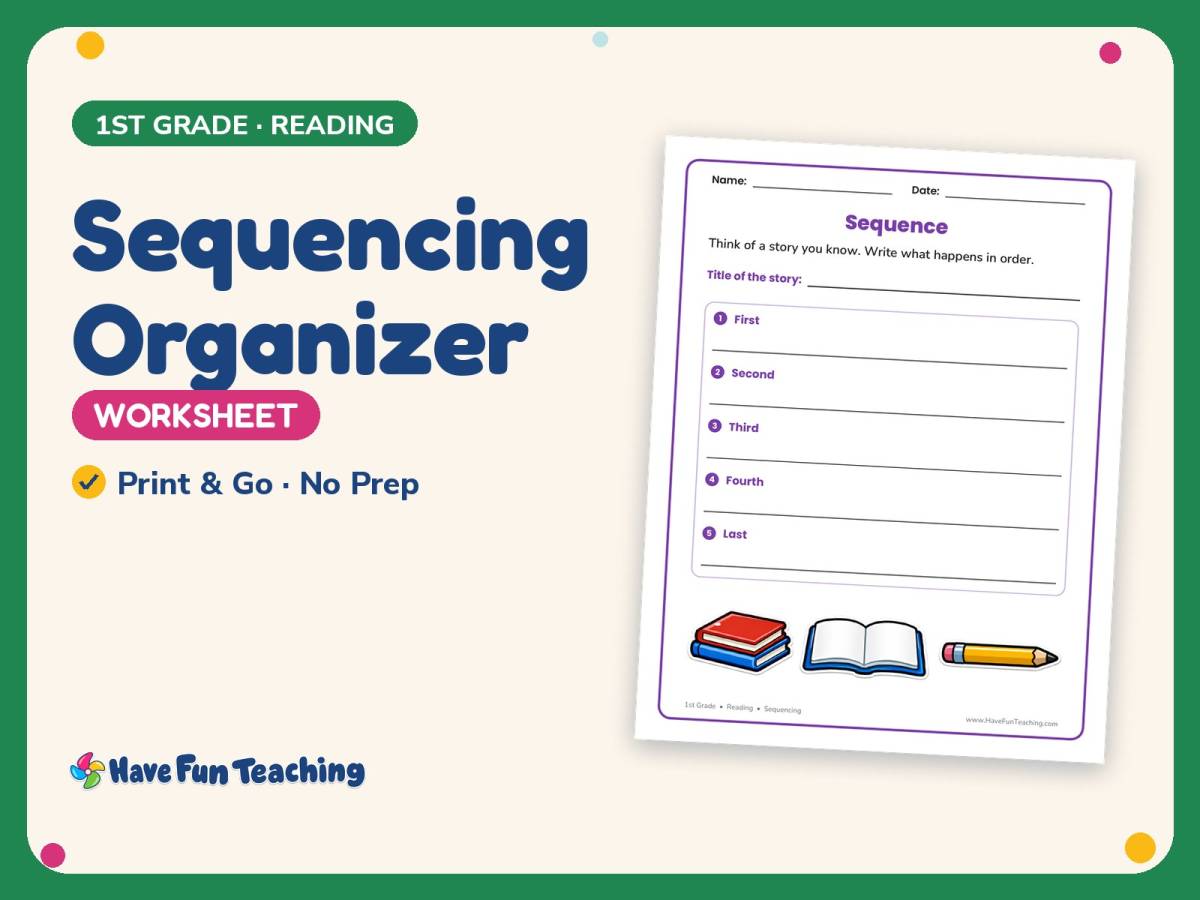 Sequencing Organizer Worksheet – 1st Grade Plot & Story Elements preview