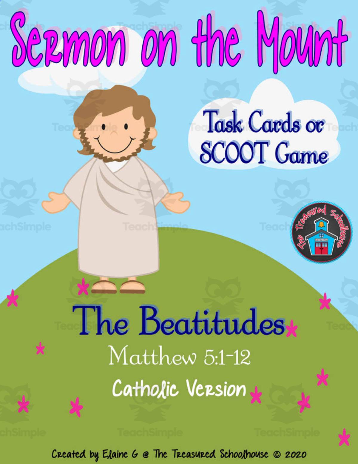 An educational teaching resource from The Treasured Schoolhouse entitled Sermon on the Mount Task Cards downloadable at Teach Simple.