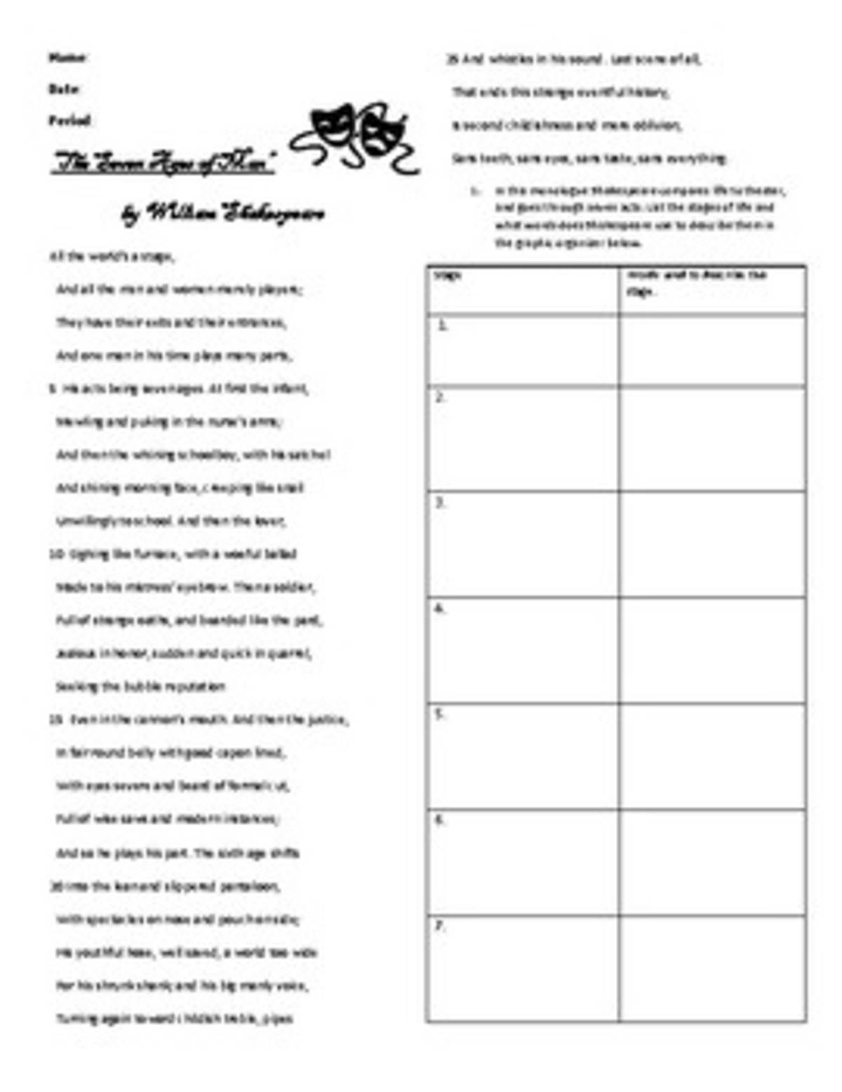 An educational teaching resource from Educate and Create entitled Seven Ages of Man- Monologue Analysis downloadable at Teach Simple.