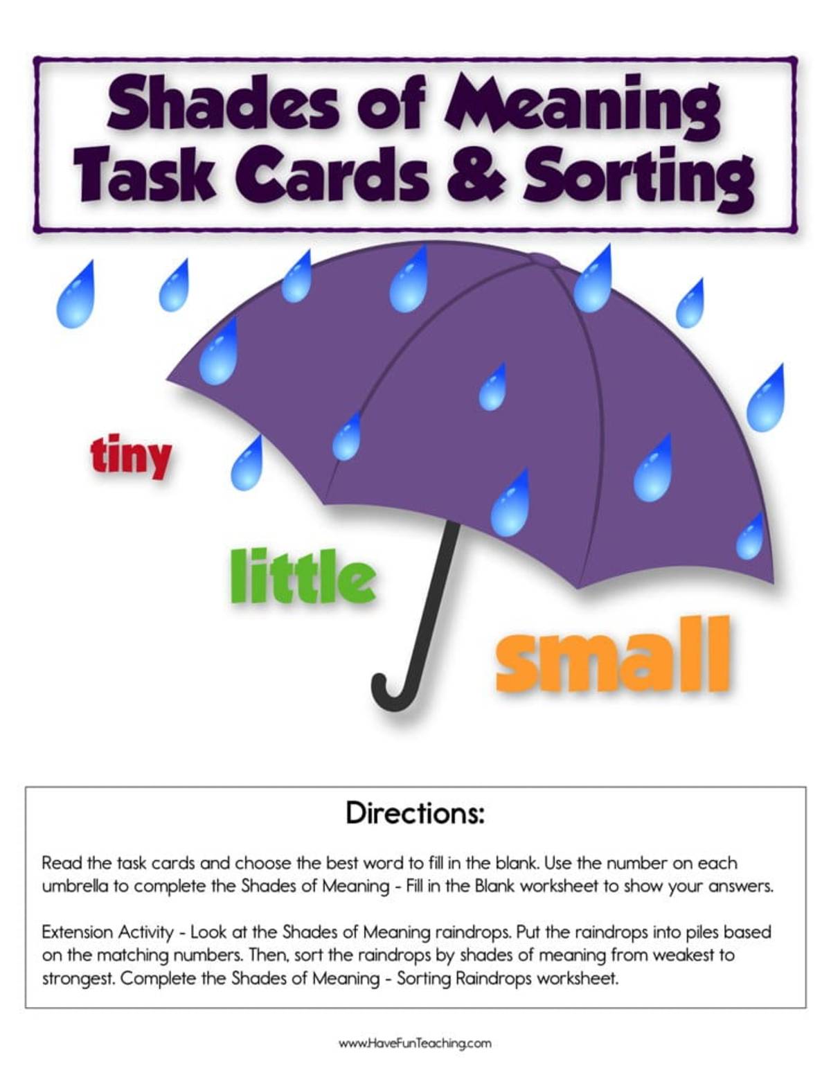 An educational teaching resource from Have Fun Teaching entitled Shades of Meaning Activity downloadable at Teach Simple.