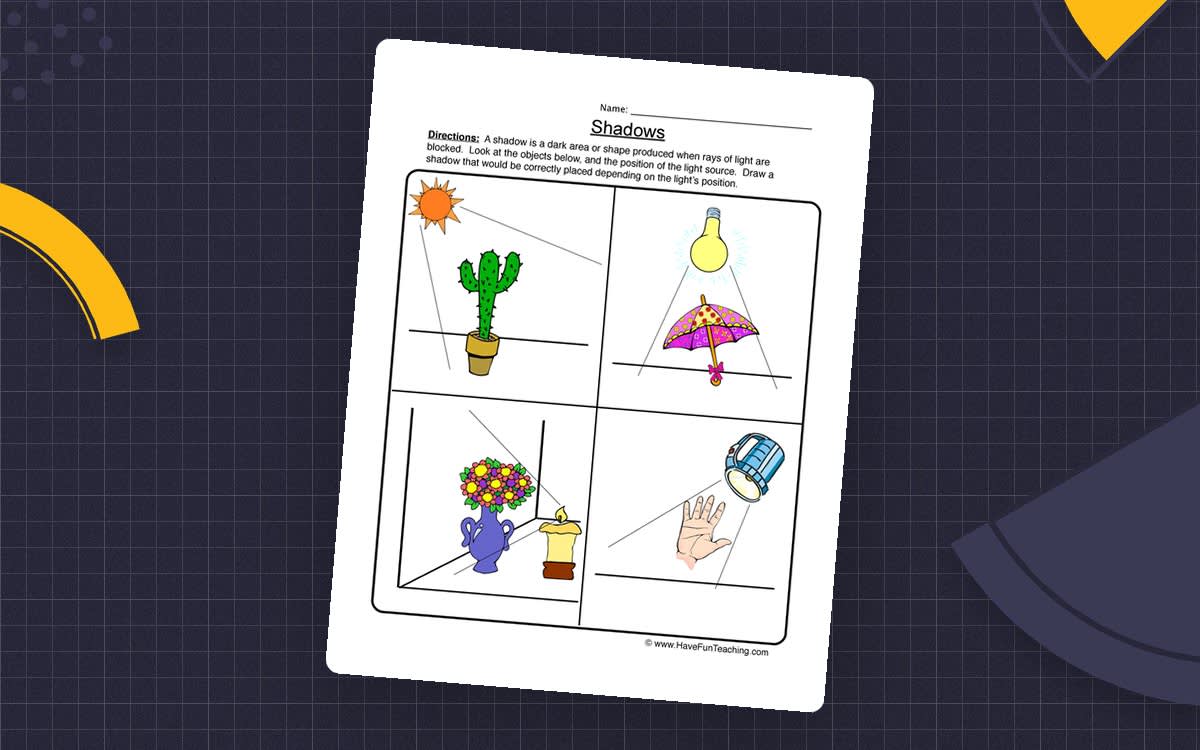 An educational teaching resource from Have Fun Teaching entitled Shadows Drawing Worksheet downloadable at Teach Simple.