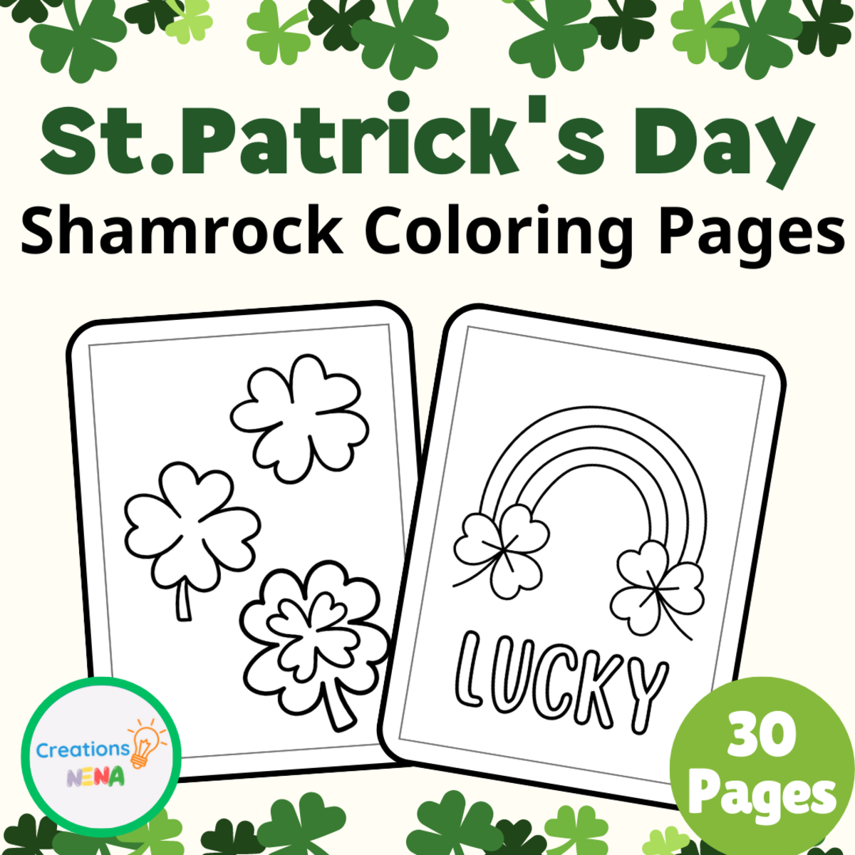 An educational teaching resource from Nena Creations entitled Shamrock Coloring Pages downloadable at Teach Simple.