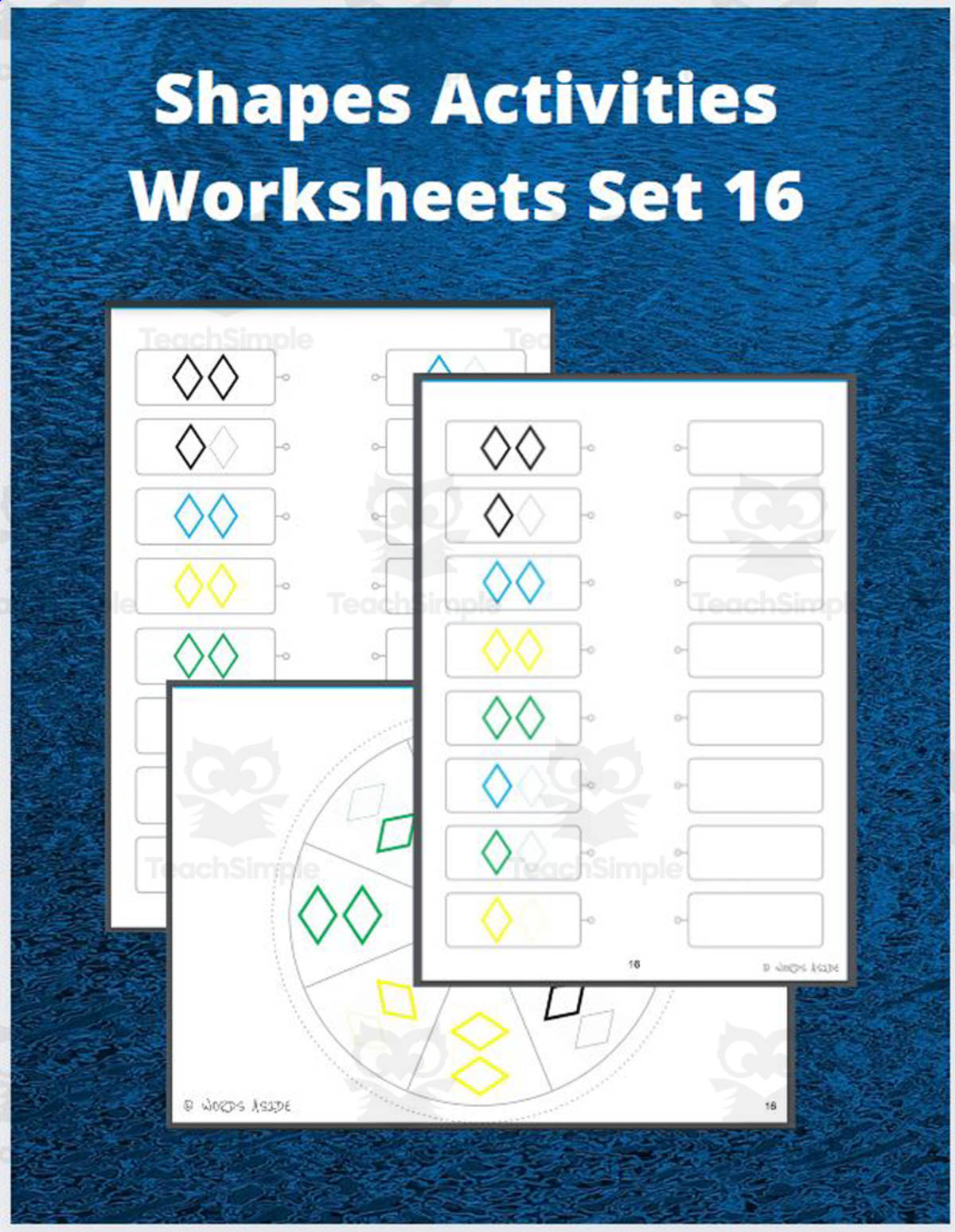 An educational teaching resource from WORDS ASIDE entitled Shapes Activities Worksheets Set 16 downloadable at Teach Simple.