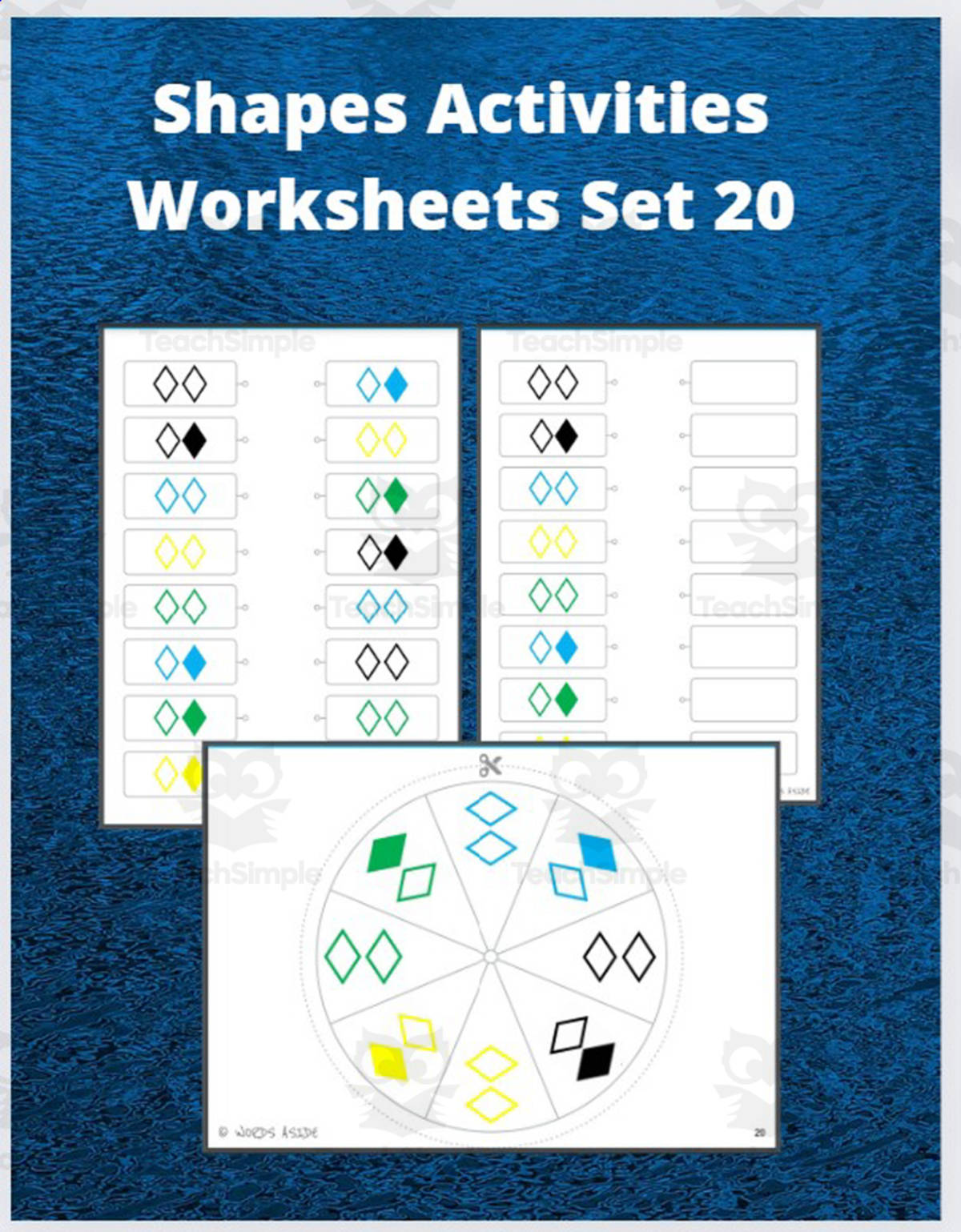 An educational teaching resource from WORDS ASIDE entitled Shapes Activities Worksheets Set 20 downloadable at Teach Simple.