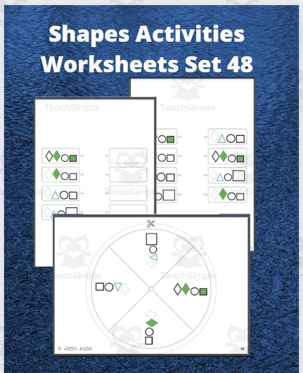 An educational teaching resource from WORDS ASIDE entitled Shapes Activities Worksheets Set 48 downloadable at Teach Simple.