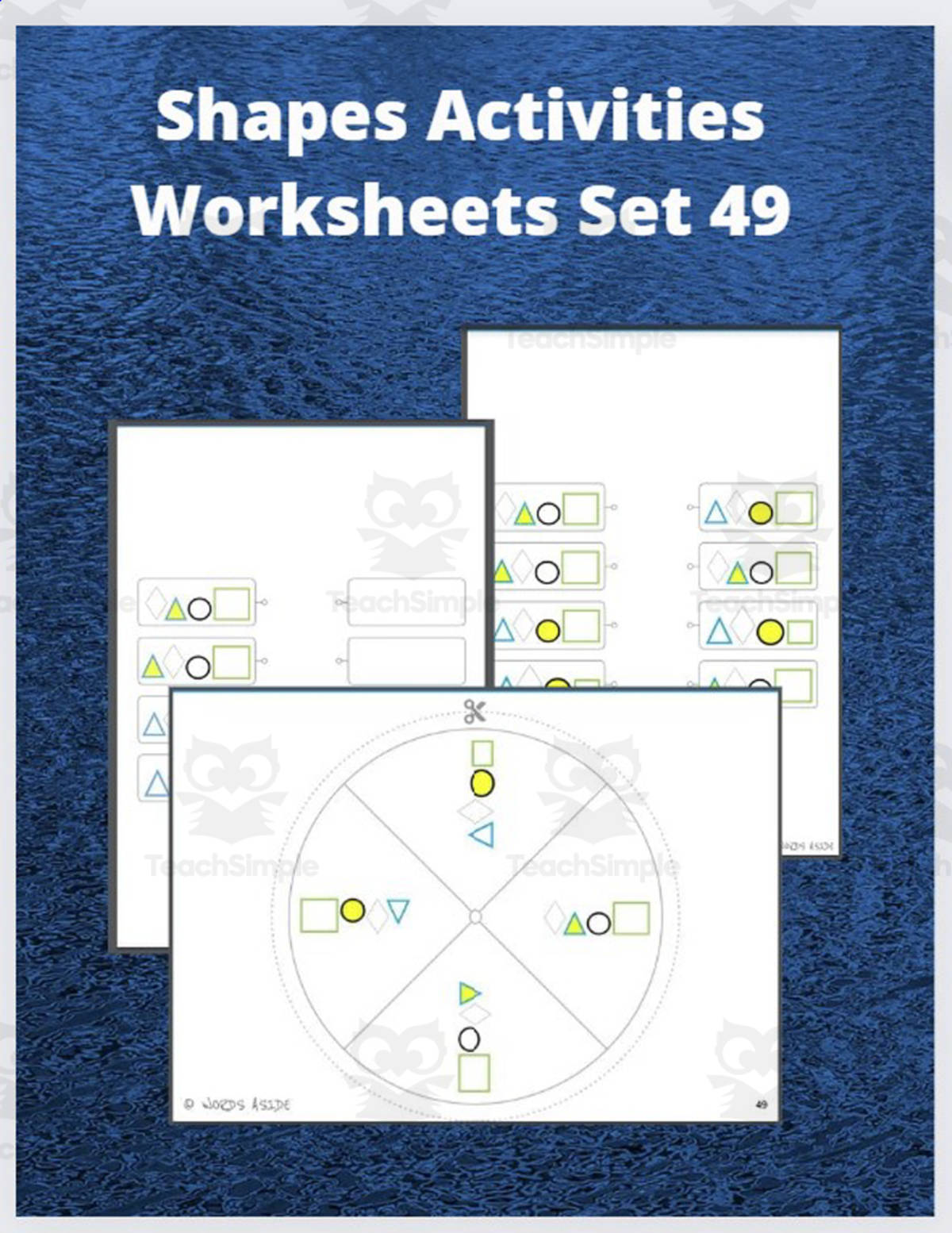 An educational teaching resource from WORDS ASIDE entitled Shapes Activities Worksheets Set 49 downloadable at Teach Simple.