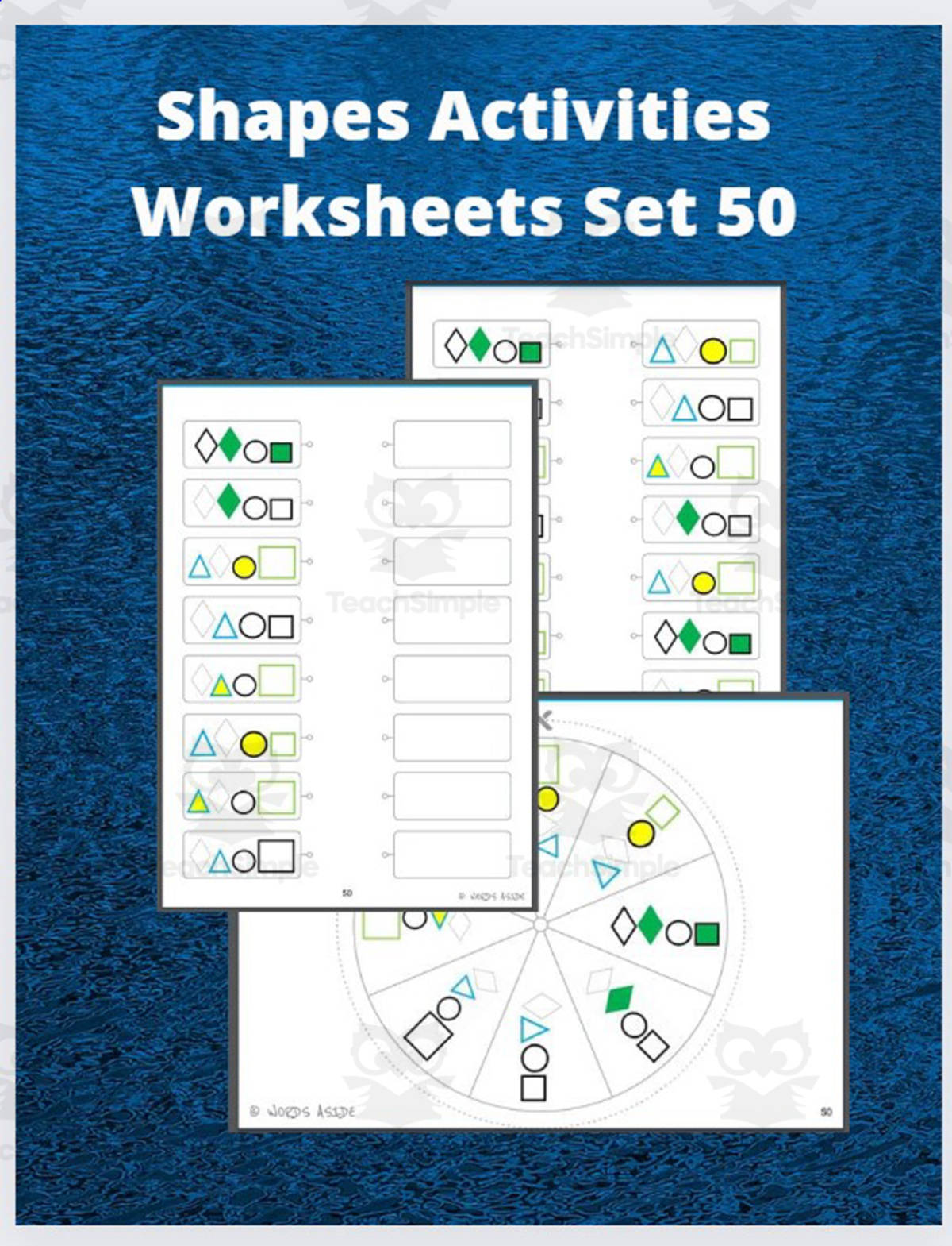 An educational teaching resource from WORDS ASIDE entitled Shapes Activities Worksheets Set 50 downloadable at Teach Simple.