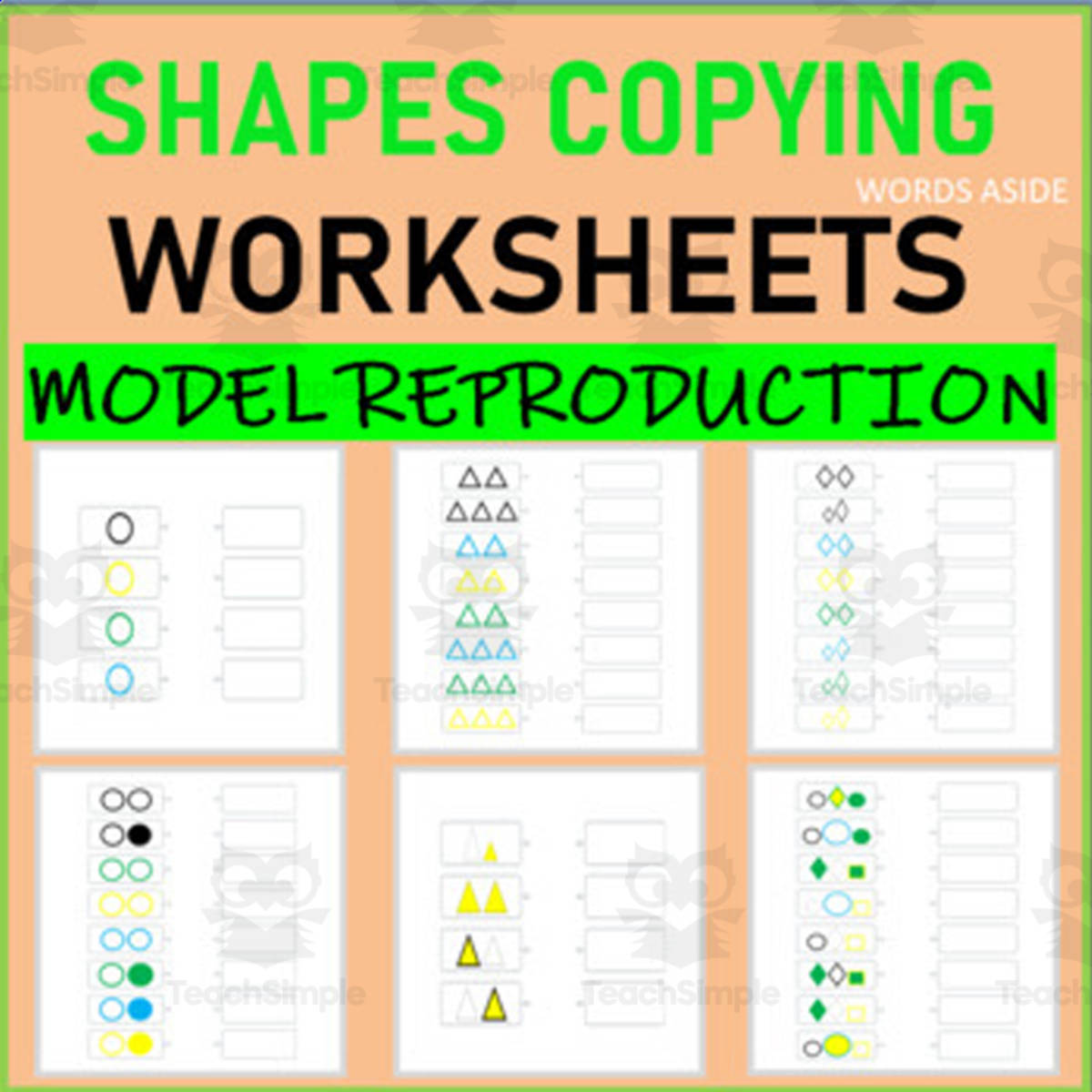 An educational teaching resource from WORDS ASIDE entitled Shapes Copying Worksheets | MODEL REPRODUCTION downloadable at Teach Simple.