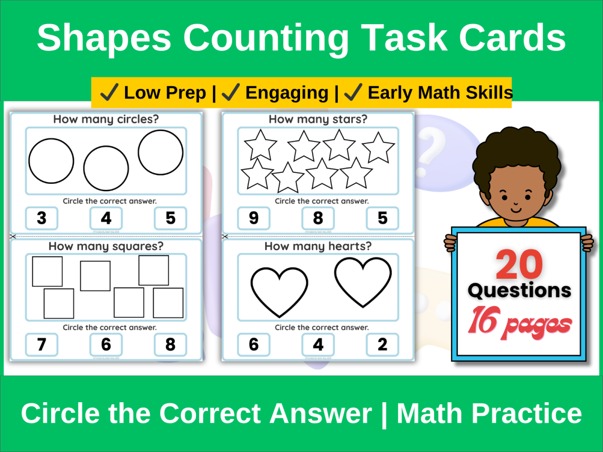 An educational teaching resource from printable_by_nabil entitled Shapes Counting Task Cards | Early Math Circle Activity downloadable at Teach Simple.