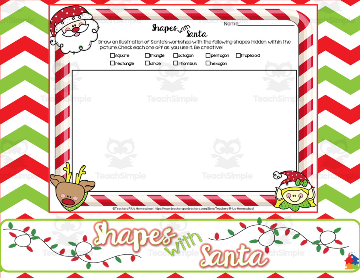 An educational teaching resource from Teachers R Us Homeschool entitled Shapes with Santa Math Activity downloadable at Teach Simple.