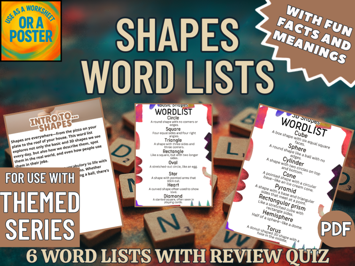 An educational teaching resource from Cored Education entitled Shapes Word List Posters (PDF) downloadable at Teach Simple.