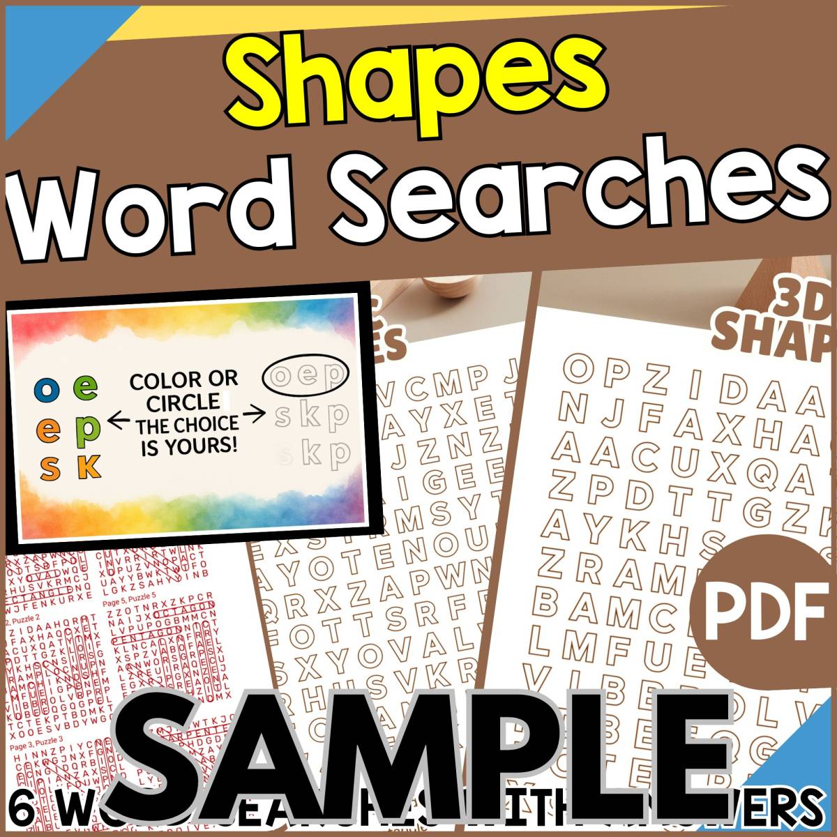An educational teaching resource from Cored Education entitled Shapes Word Searches: 1 Page Sample (PDF) downloadable at Teach Simple.