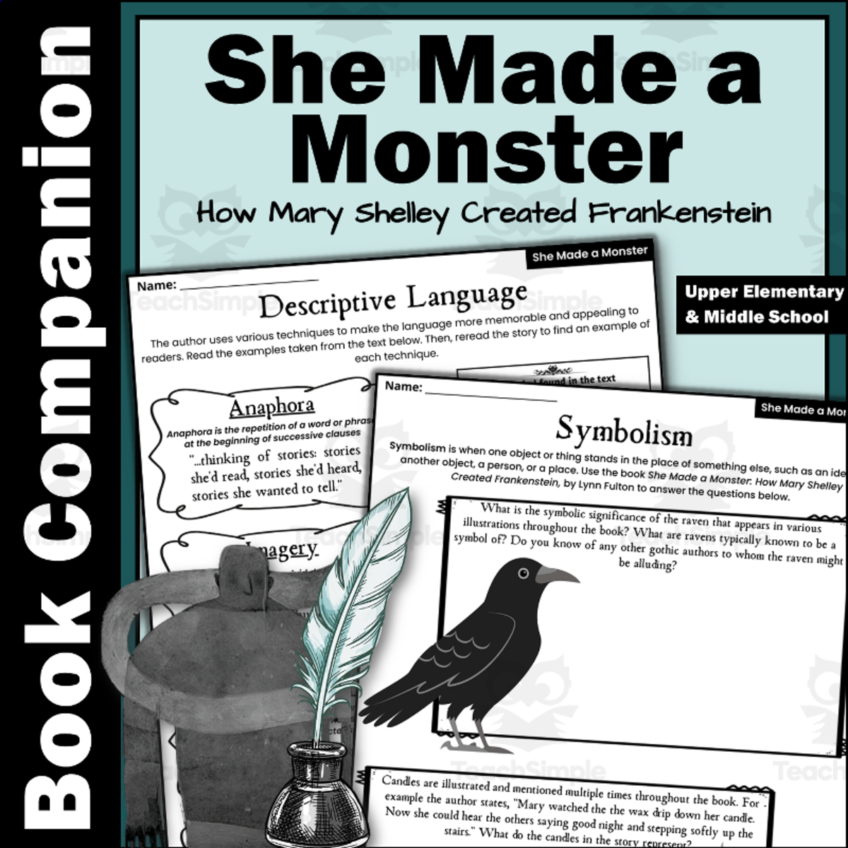 An educational teaching resource from Creatively Gifted entitled She Made a Monster: How Mary Shelley Created Frankenstein - Activities downloadable at Teach Simple.