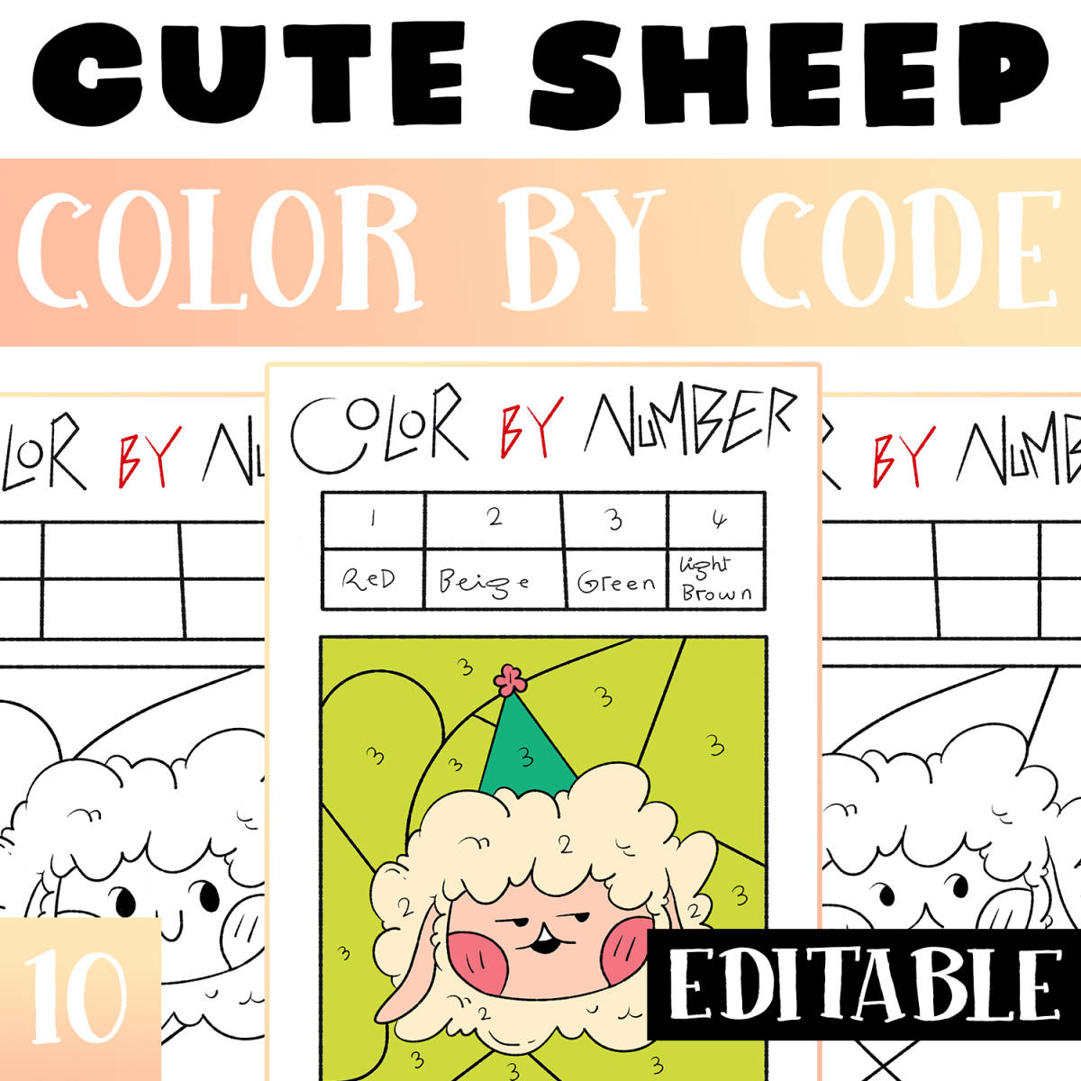An educational teaching resource from Lapiiin Art Activities entitled Sheep Editable Color By Code Worksheet, Animals Color By Number downloadable at Teach Simple.