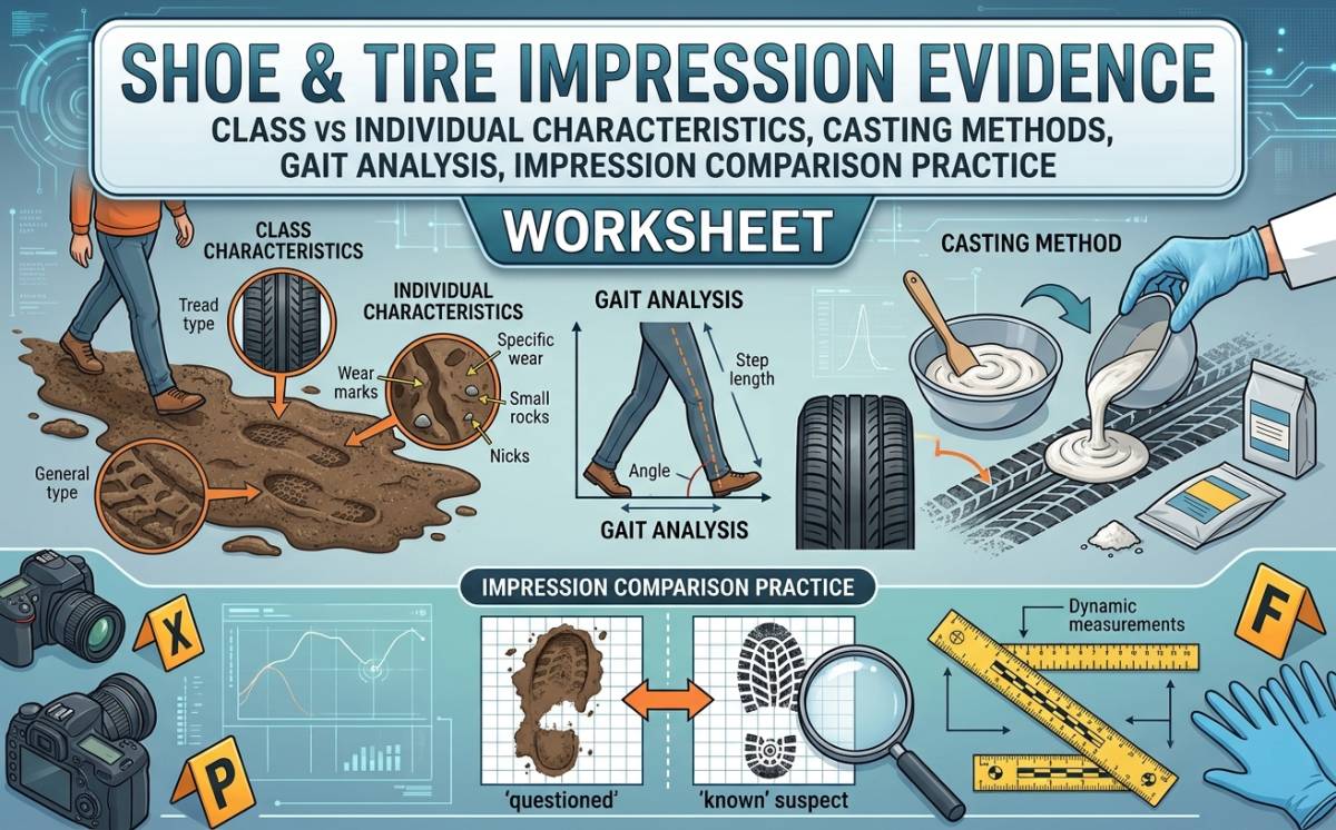 An educational teaching resource from Creative Book Store entitled Shoe & Tire Impression Evidence downloadable at Teach Simple.