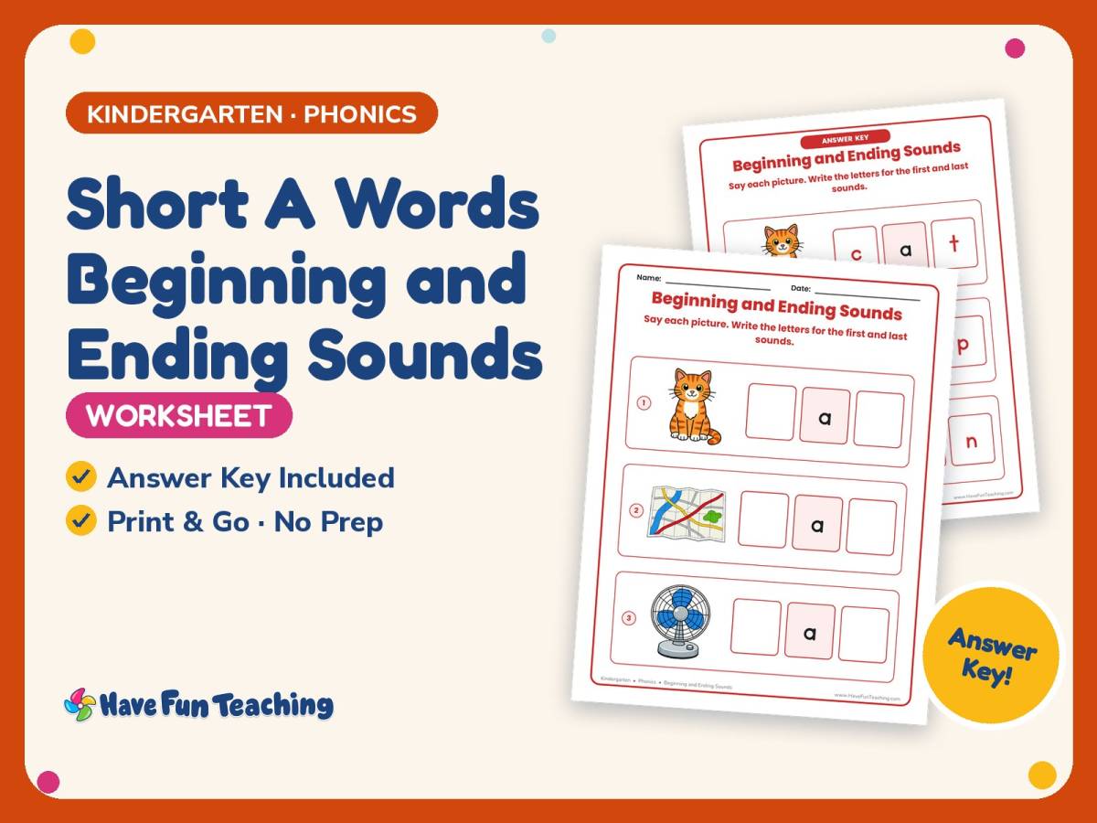 Short A Words Beginning and Ending Sounds Worksheet – Kindergarten CVC preview