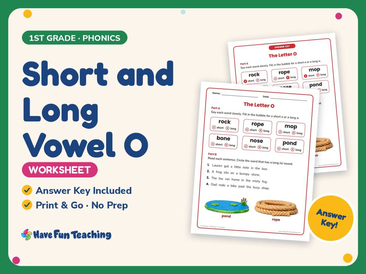 Short and Long Vowel O Worksheet – 1st Grade Vowels Practice preview