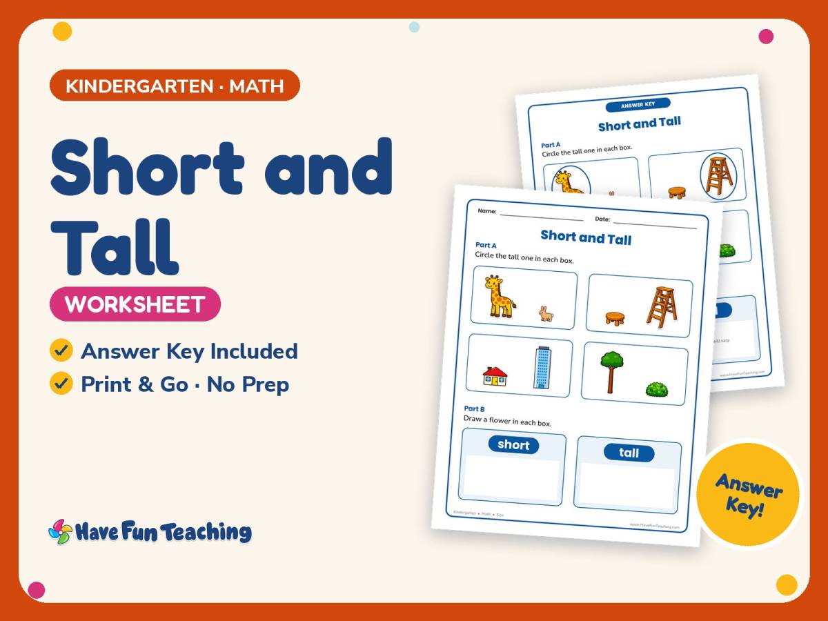 Short and Tall Worksheet – Kindergarten Measurement & Size Practice preview