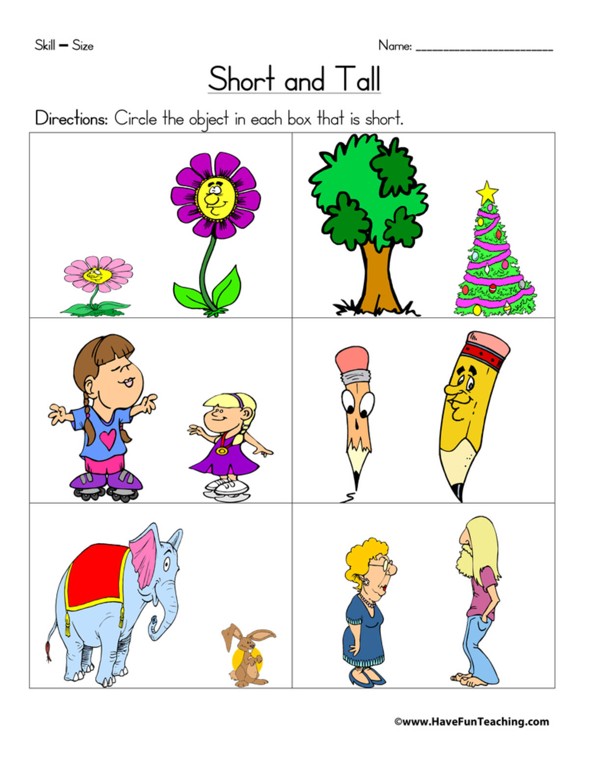 An educational teaching resource from Have Fun Teaching entitled Short and Tall Worksheet downloadable at Teach Simple.