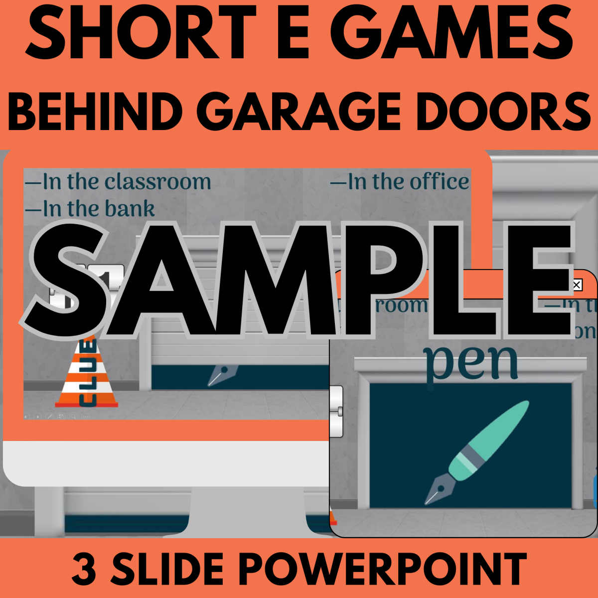 An educational teaching resource from Cored Education entitled Short E: Sample Phonics Games and Activities - Behind the Garage Door downloadable at Teach Simple.