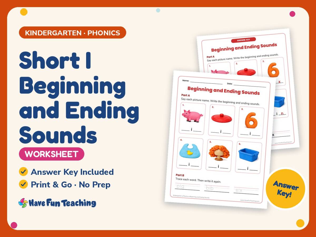 Short I Beginning and Ending Sounds Worksheet – Kindergarten CVC preview