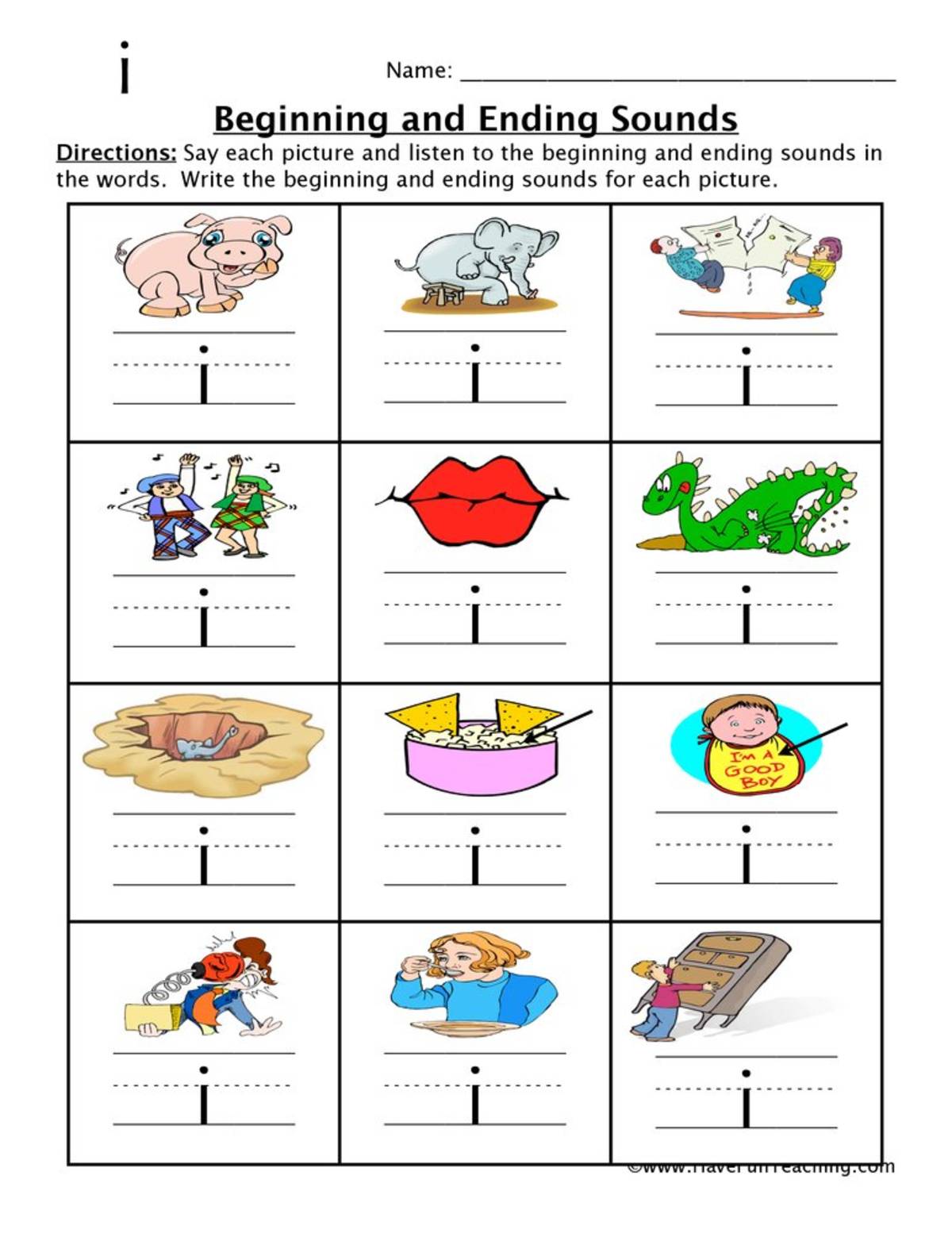 An educational teaching resource from Have Fun Teaching entitled Short I Beginning and Ending Sounds Worksheet downloadable at Teach Simple.