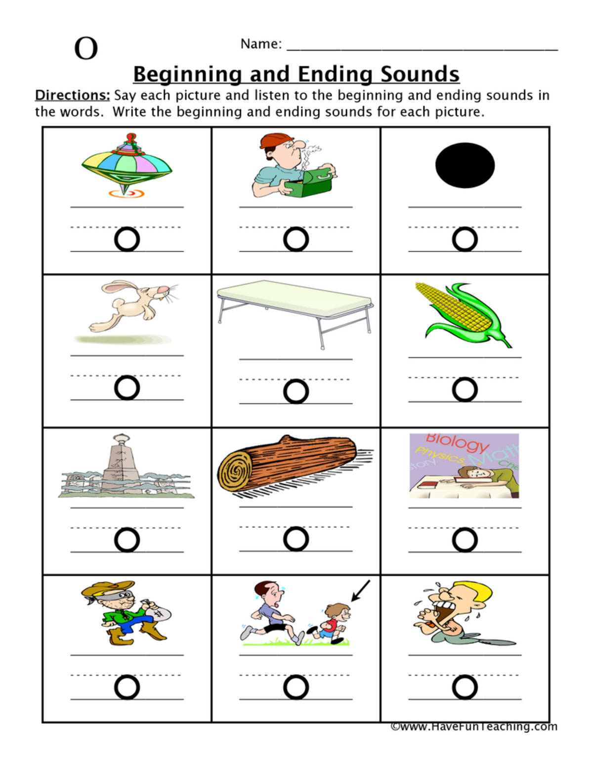 An educational teaching resource from Have Fun Teaching entitled Short O Words Beginning and Ending Sounds Worksheet downloadable at Teach Simple.