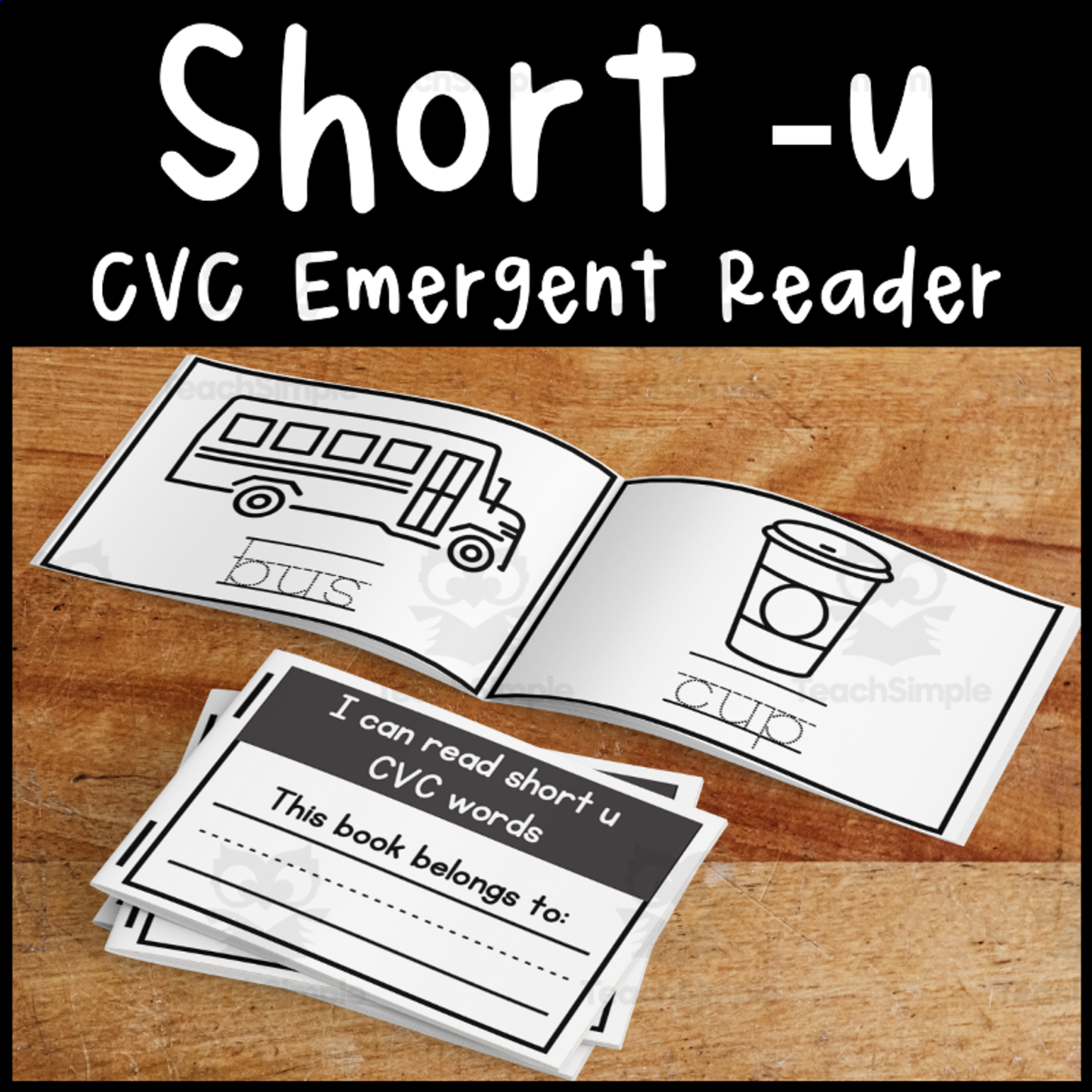 An educational teaching resource from Primary 206 Mix entitled Short u CVC words emergent reader downloadable at Teach Simple.