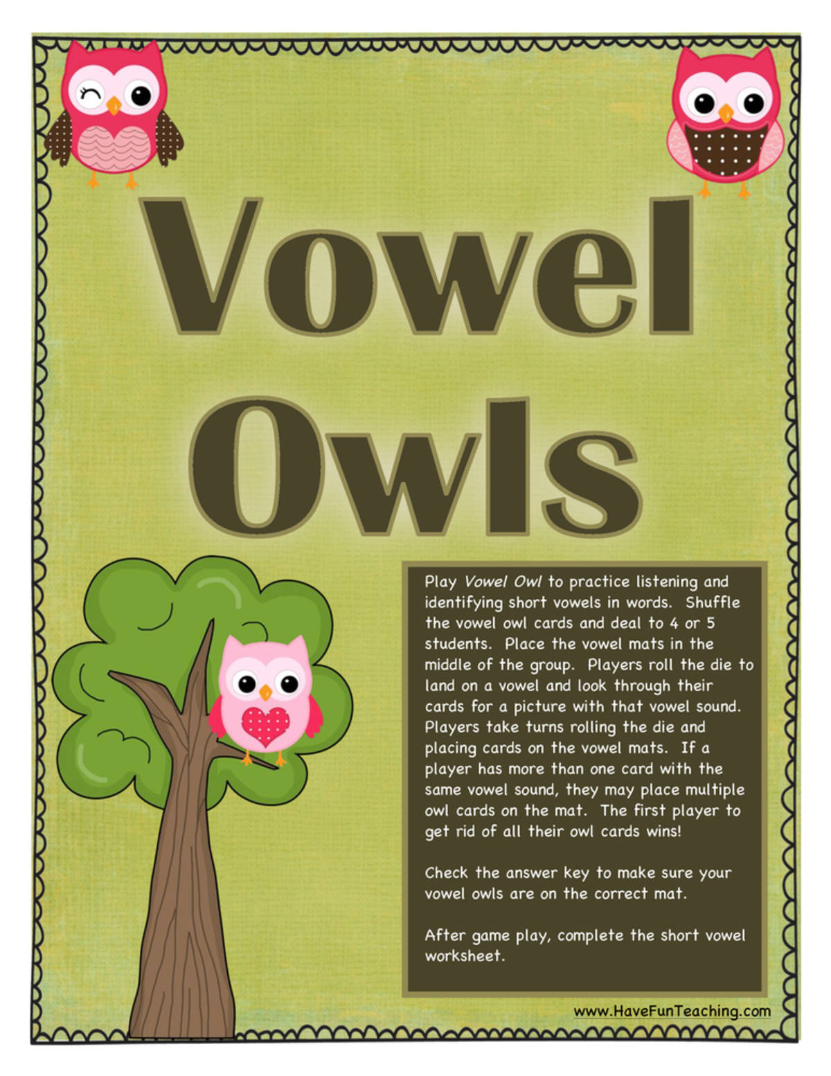 An educational teaching resource from Have Fun Teaching entitled Short Vowel Activity downloadable at Teach Simple.