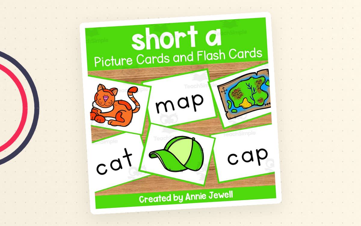 An educational teaching resource from Annie Jewell entitled Short Vowel Flash Cards and Picture Cards - short a downloadable at Teach Simple.
