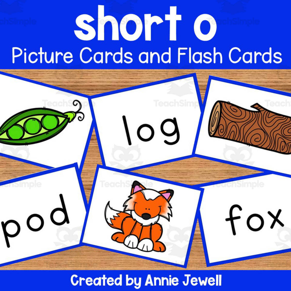 An educational teaching resource from Annie Jewell entitled Short Vowel Flash Cards and Picture Cards - Short o downloadable at Teach Simple.