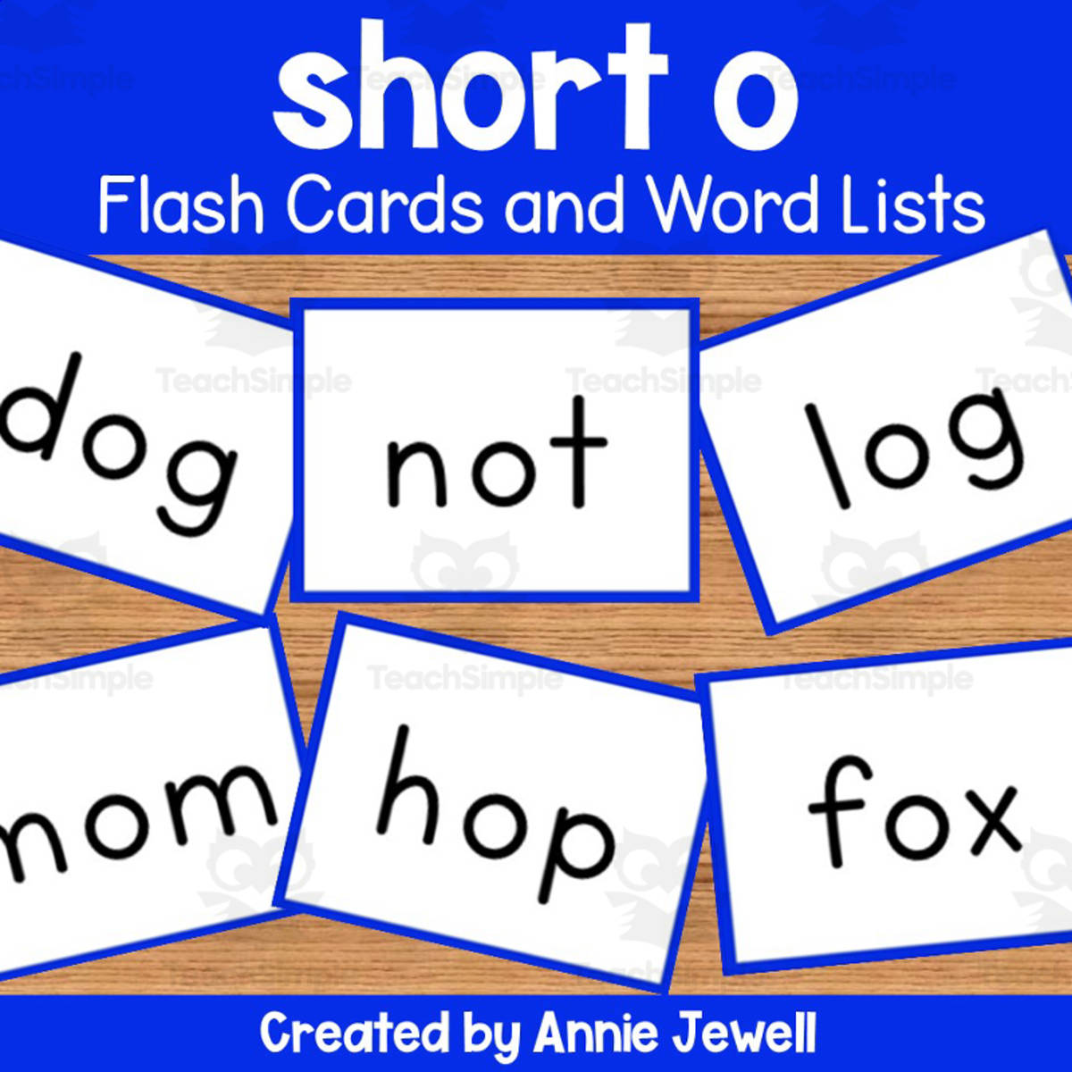 An educational teaching resource from Annie Jewell entitled Short Vowel Flash Cards and Word Lists - Short o downloadable at Teach Simple.