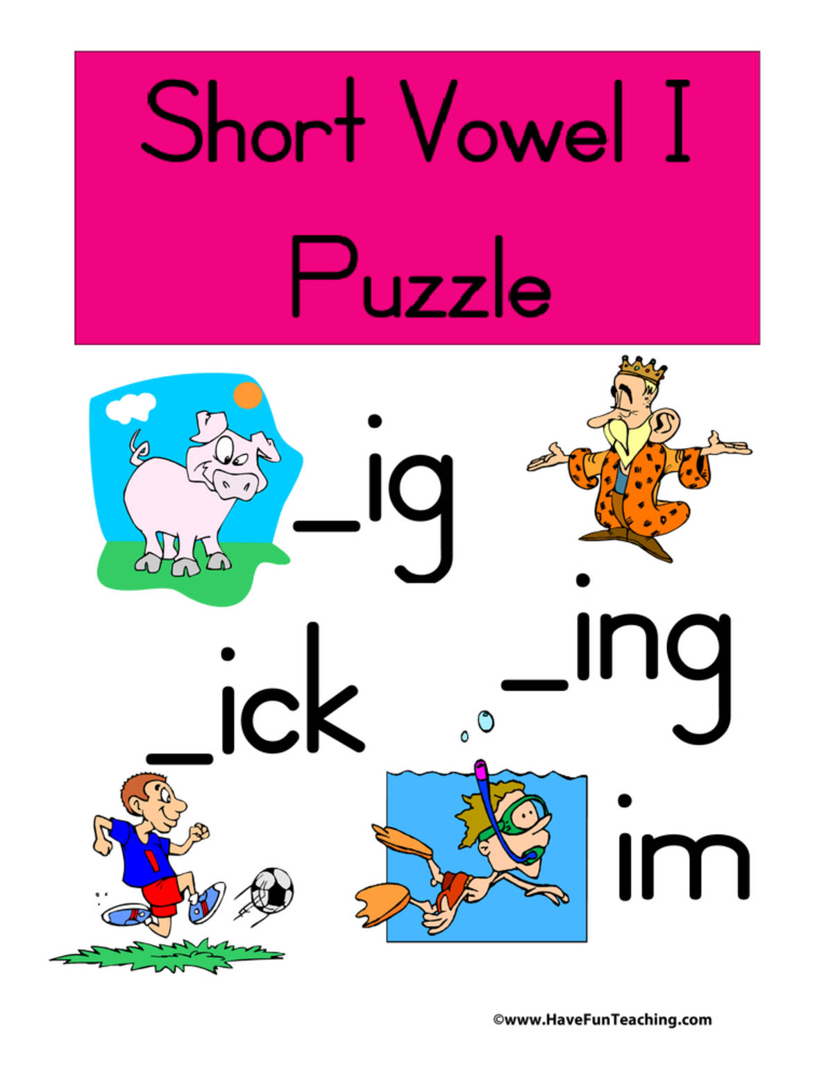 An educational teaching resource from Have Fun Teaching entitled Short Vowel I Puzzle downloadable at Teach Simple.