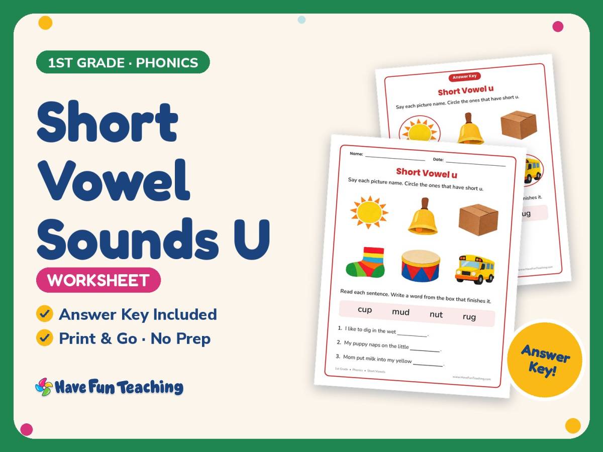 Short Vowel Sounds U Worksheet – 1st Grade Short Vowels Practice preview