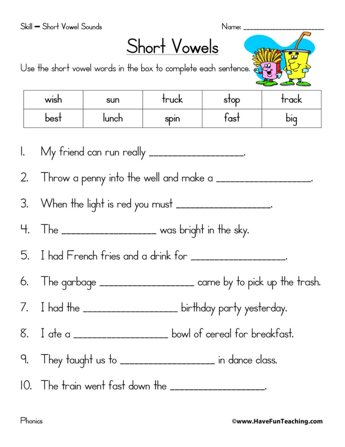 An educational teaching resource from Have Fun Teaching entitled Short Vowels Worksheet downloadable at Teach Simple.