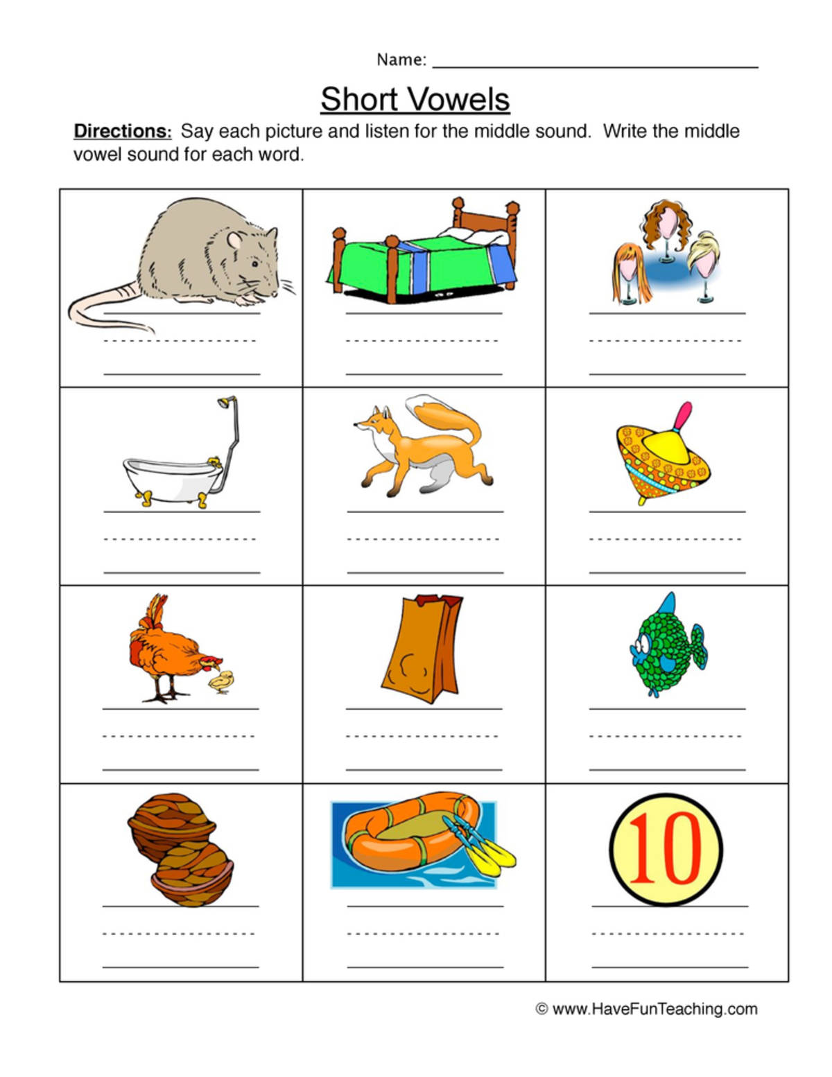 An educational teaching resource from Have Fun Teaching entitled Short Vowels Writing Practice Worksheet downloadable at Teach Simple.
