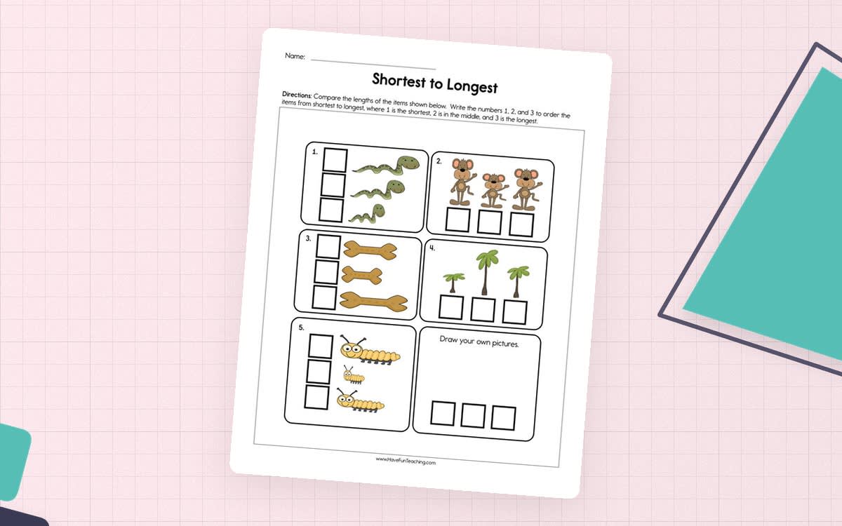 An educational teaching resource from Have Fun Teaching entitled Shortest to Longest Worksheet downloadable at Teach Simple.