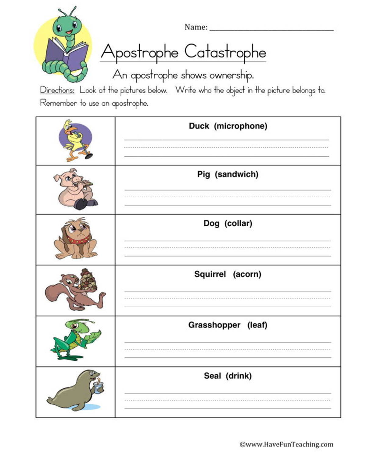 An educational teaching resource from Have Fun Teaching entitled Showing Ownership Worksheet downloadable at Teach Simple.